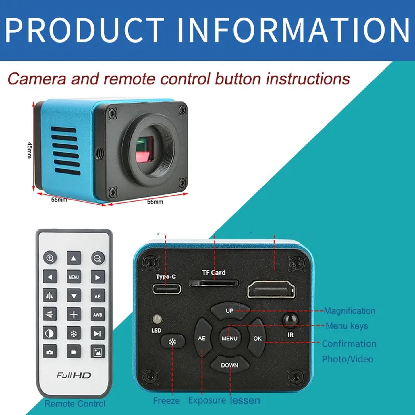 4K HD Microscope Camera 8.3MP 3840 x 2160 Resolution USB Industrial Microscope Camera for Digital Video and Photo