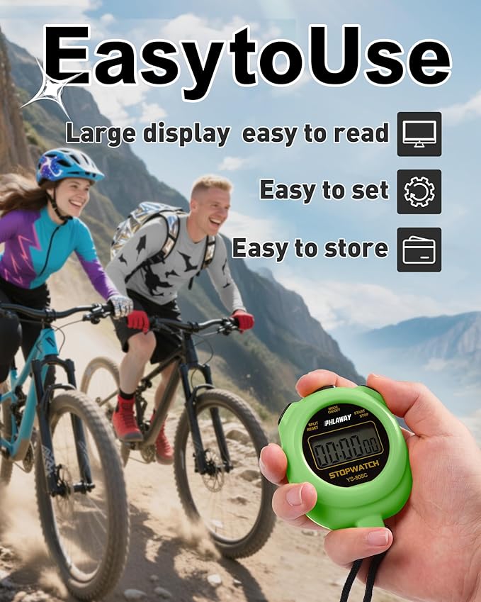 Simple Stopwatch Timer - Easy to Use, Set Up, Read, and Carry - Large Display - On/Off, AAA Battery - Ideal for Coaches, Track and Field, Soccer Referees, Sports, Classroom