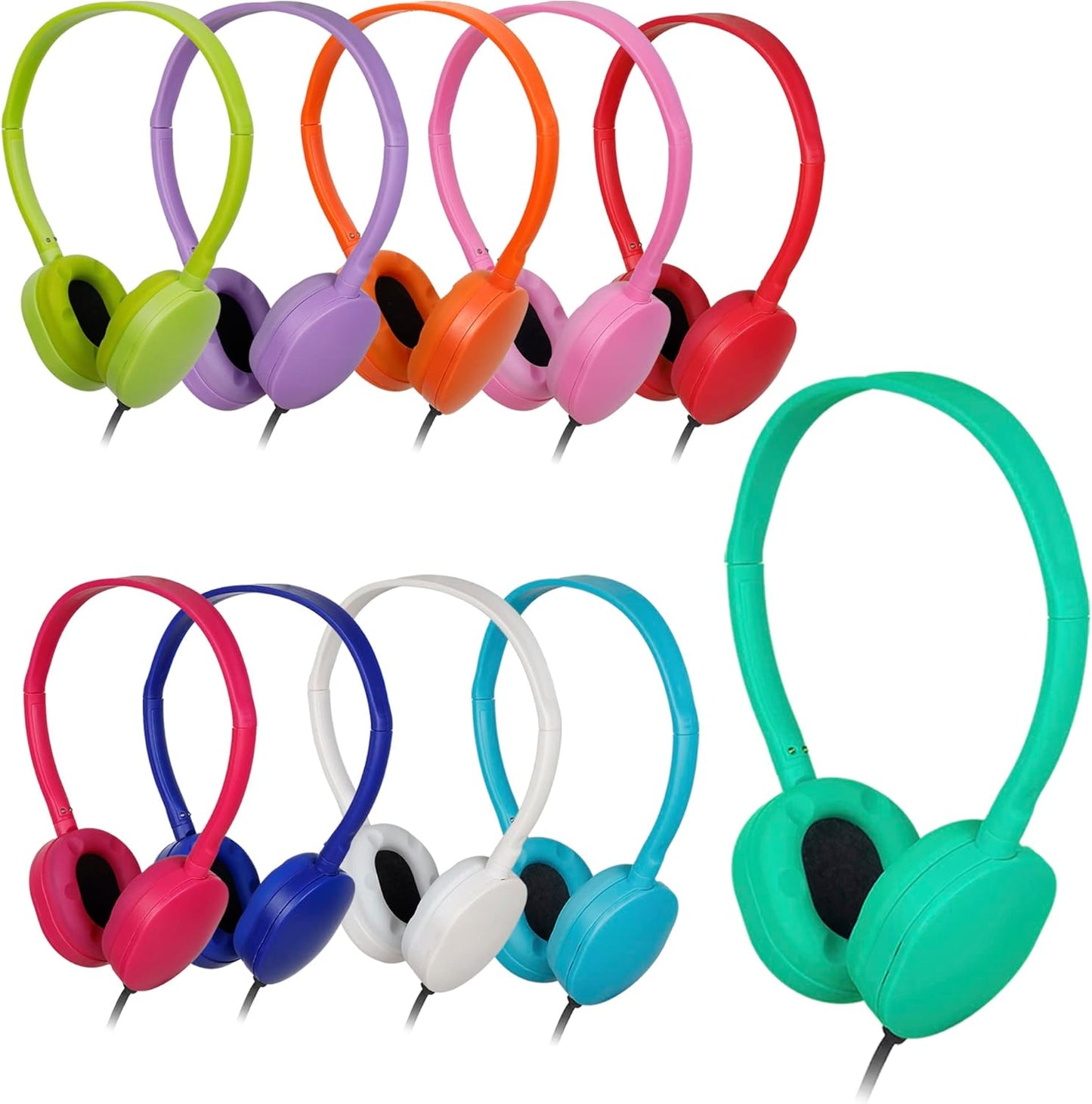 10 Pack 3.5mm (10 Headphones for Kids School Classroom Bulk Multi Colored,Wired Adjustable Student Headphones with Plug