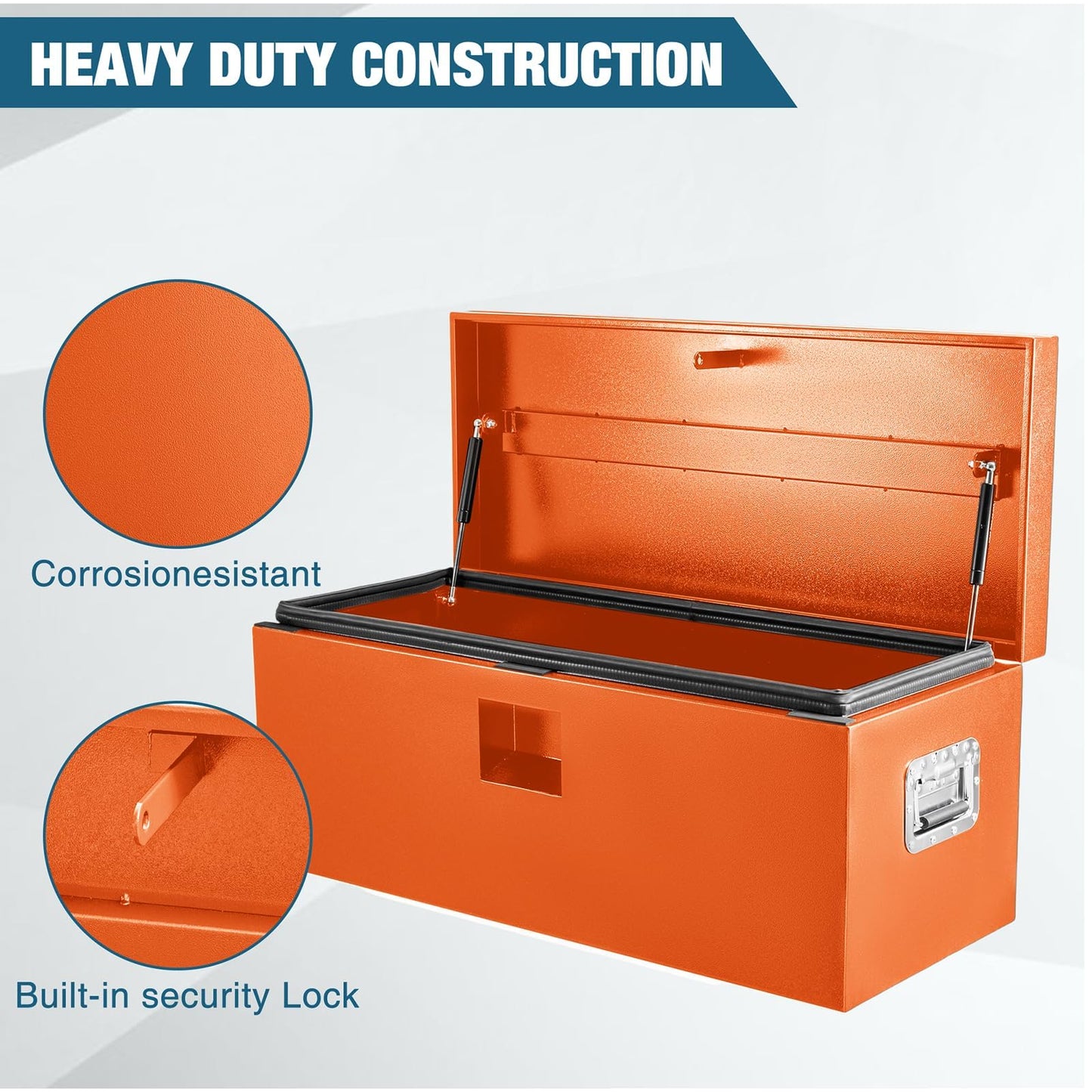 OUTLANE 15"X15"X24" Heavy Duty Steel Truck Bed Tool Box, Lockable Weatherproof Storage Organizer for Pickup, RV, Utility Trailer, Trailer Tongue & Jobsite, Powder-Coated Chest - Orange