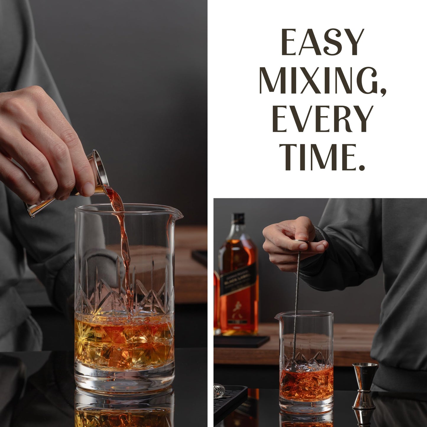 Mixology & Craft Commercial Grade Bar Mixing Glass – Includes 24oz Crystal Stirring Glass, Japanese Jigger, Bar Spoon, Muddler, and Hawthorne Strainer for Crafting Old Fashioned Cocktails at Home Bars
