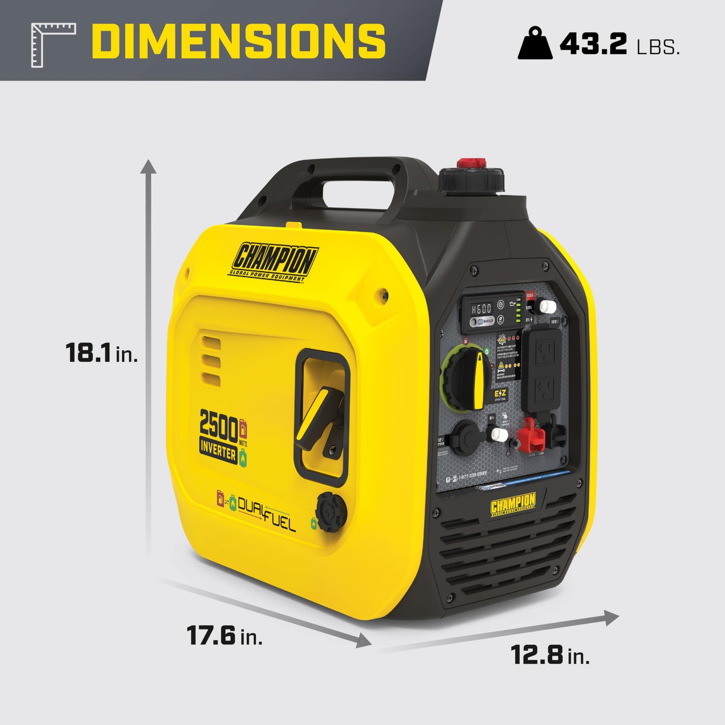 Champion Power Equipment 2500-Watt Dual Fuel Portable Inverter Generator with Quiet Technology and CO Shield