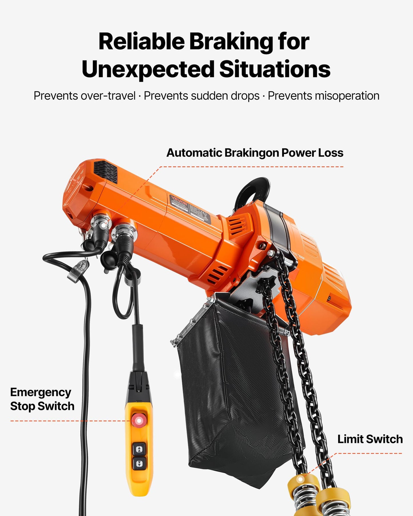 VEVOR 2-Speed Electric Chain Hoist 2200 lbs, G100 10ft Lifting Height, 120V 1-Phase Overhead Crane with 328ft Wireless & 8ft Wired Remote Control, Power Electric Hoist for Factory, Warehouse, Garage