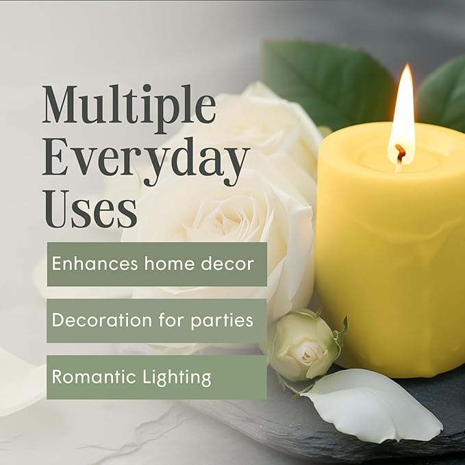Mister Candle Dripless Unscented Pillar Candles, Set of 3 Hand Poured Solid Color Non-Scented Candles for Home Decor, Premium Wax, 60 Hr Burn Time - 3x4 Inch, Yellow