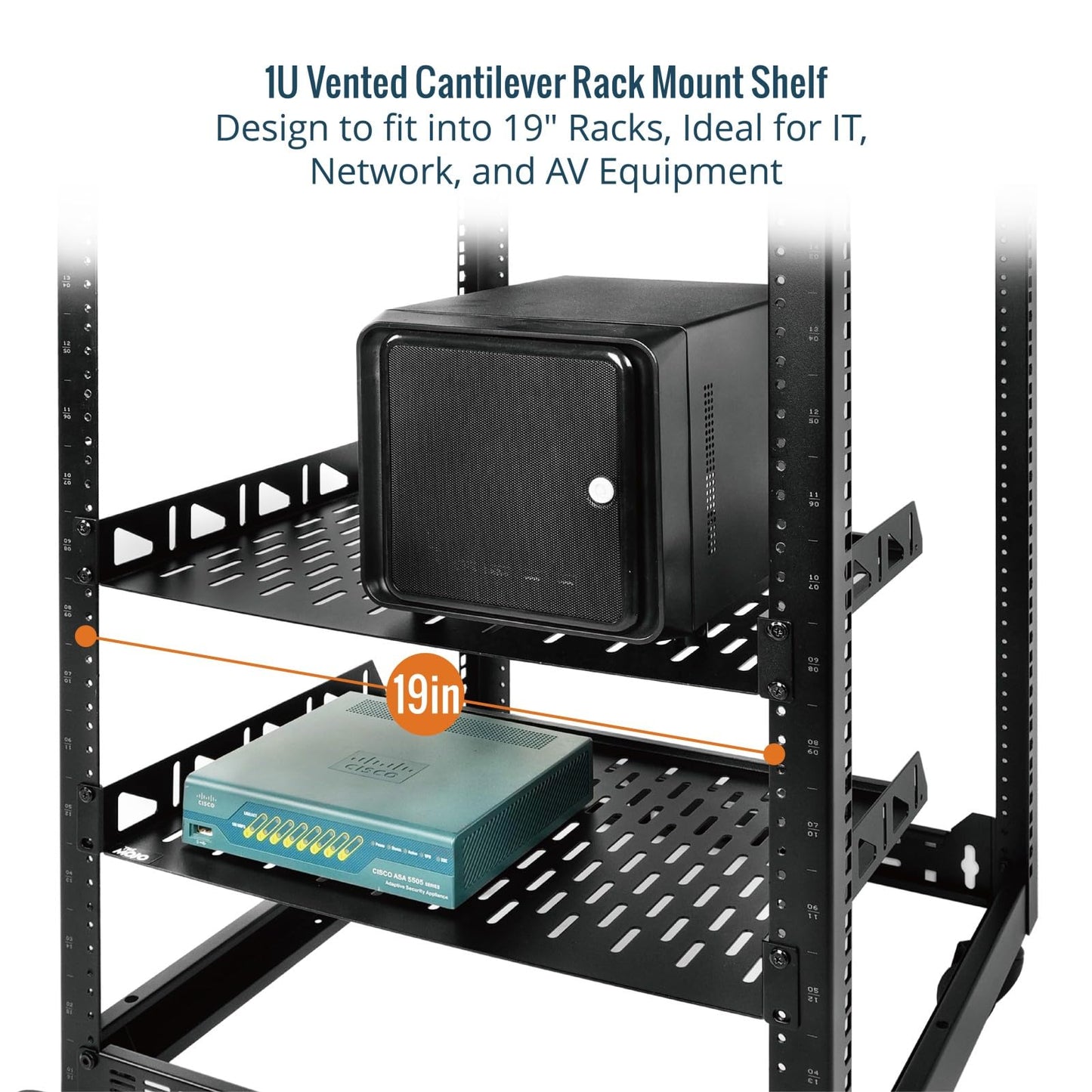Tecmojo 1U Rack Shelf,19 inch Rack Shelf 10 inch Depth,Rack Mount Shelf with Anti-Slip Stops,Server Rack Shelf and Network Shelf for 19 in Equipments, 55lbs Capacity of Vented 1U Shelf,No Lip(2 Pack)