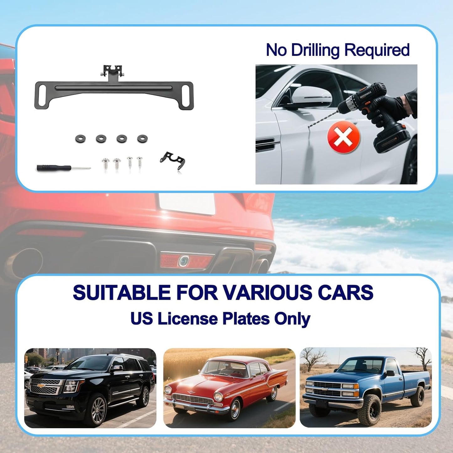 Viemior Universal Car Rear View Camera License Plate Bracket, Premium Backup Camera License Plate Dash Cam Mirror Cam