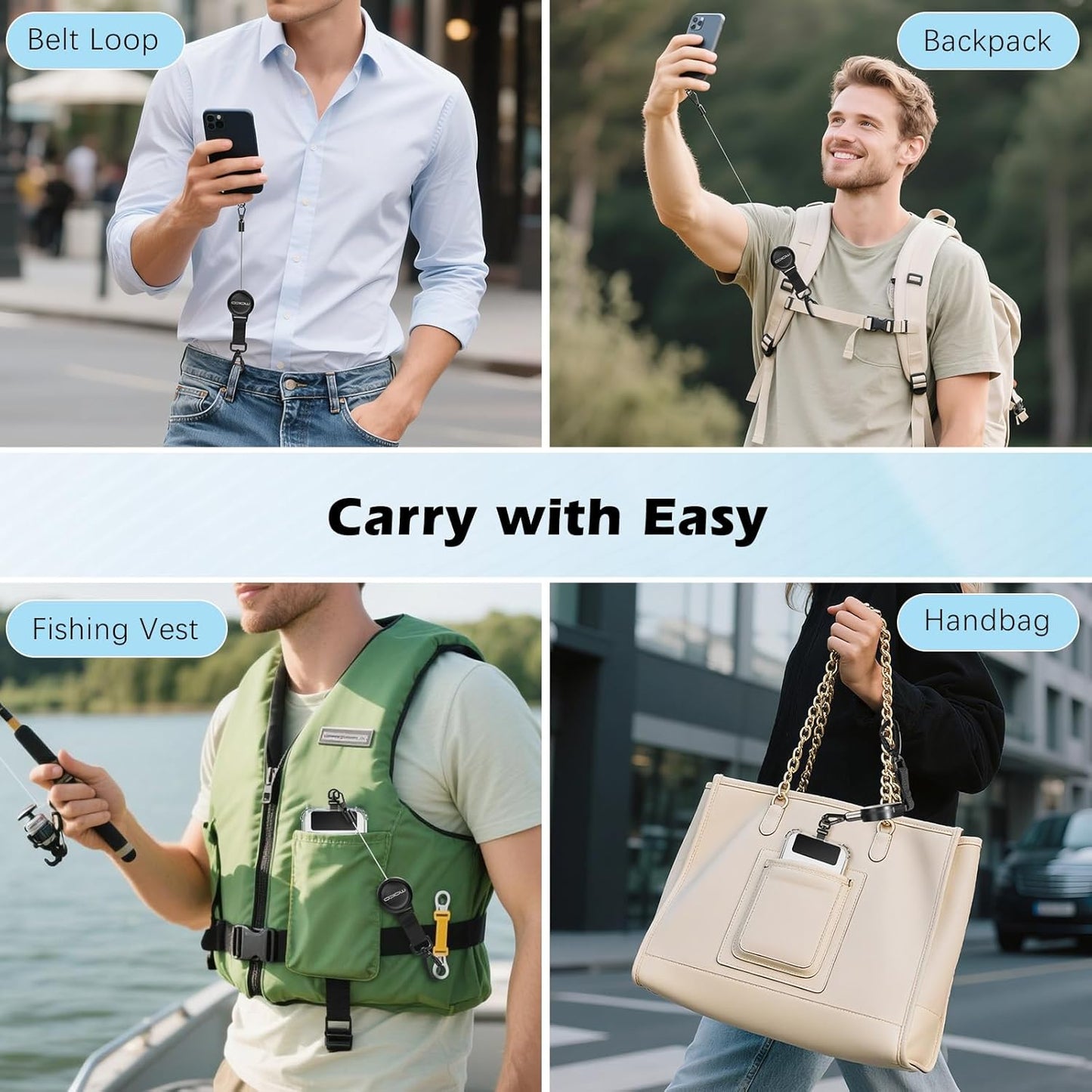 360 MoKo Anti-theft Phone Tether, Phone Lanyard Retractable Steel Line Cellphone Strap with Locking Carabiner and Metal
