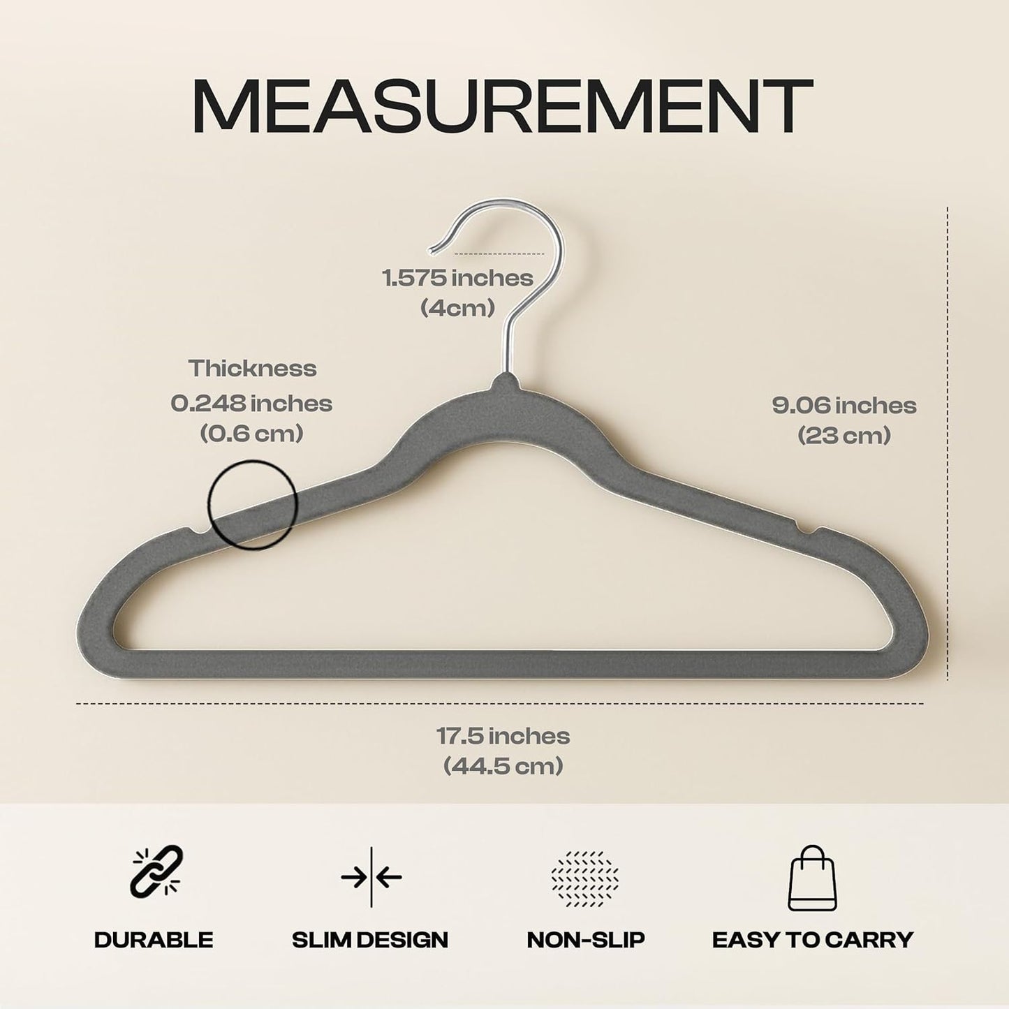 Utopia Home Velvet Hangers 50 Pack - Luxury Non-Slip Slim Coat & Pant Hangers with 360° Swivel Hook - Grey