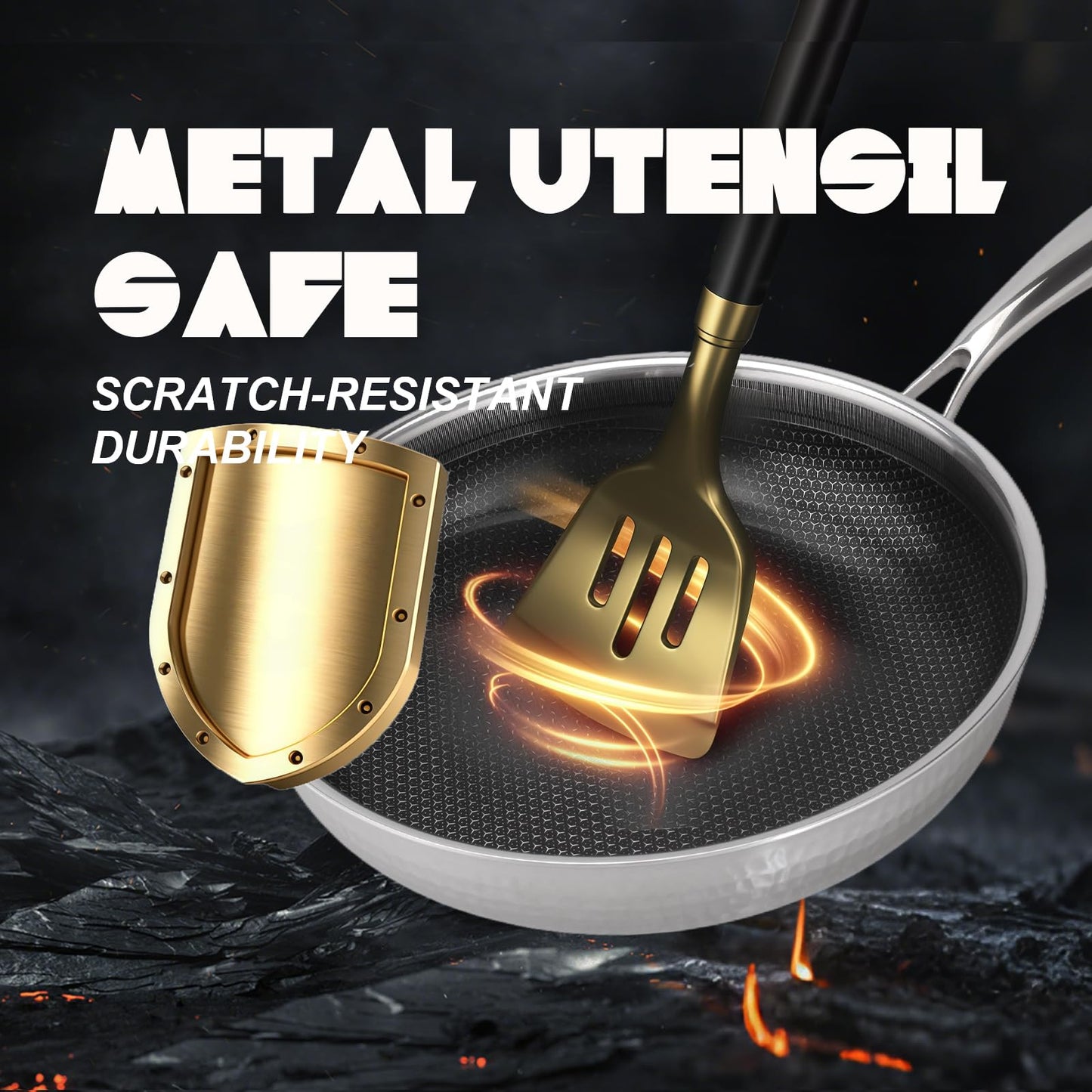 RisenutX Hybrid 8 inch Stainless Steel Non Stick Skillet,Frying Pans Nonstick, PFOA Free Cookware, Dishwasher and Oven Safe, Induction Compatible