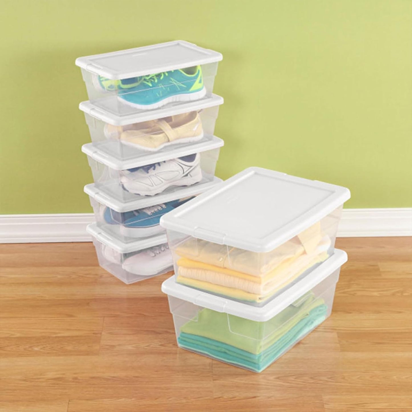 Sterilite 6 Quart Storage Boxes - 12-Pack Stackable Clear Plastic Bins with Snap-On Lids for Organizing