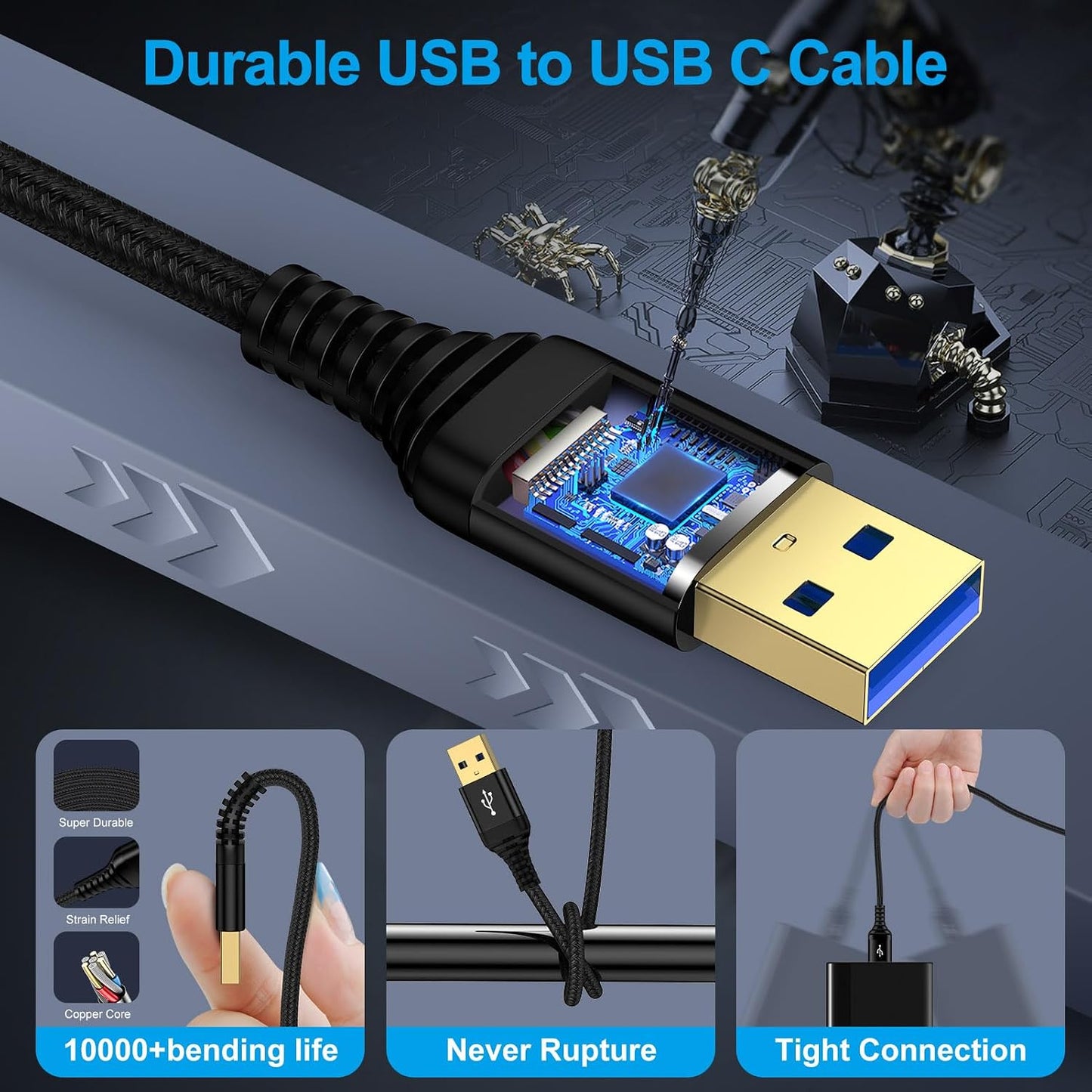3 2Pack USB3.0 Set USB to USB Cable ft, Male to Male A to A Double Side USBCord for Data Transfer, Sound Bar, External