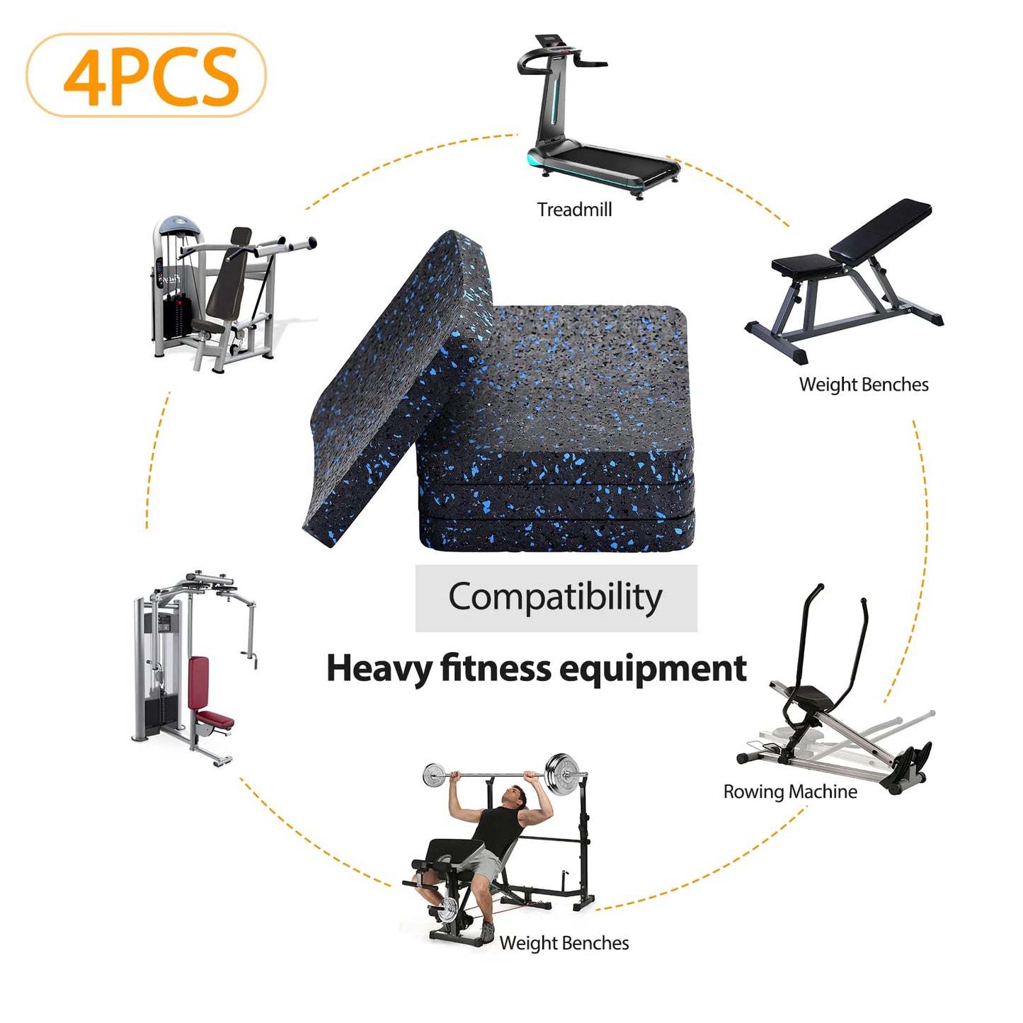 BestXD Treadmill Mat Pads - 4 PCS High Density Rubber Anti-Vibration Pads for Walking Pad and Exercise Bike - Noise Reduction Floor Protection for Hardwood Floors and Carpet - 3.94"x3.94"x0.5"
