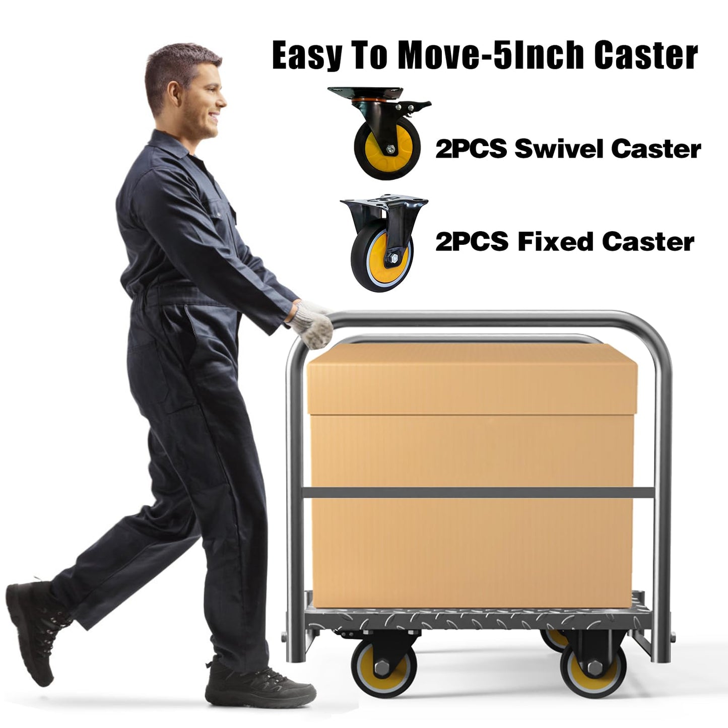 Panel Cart, Heavy Duty Flatbed With 5In Swivel Caster 1500LBS Weight Capacity for Lumber Drywall Mattress Transporting Heavy Loads With Ease and Efficiency - 2PCS Straps for Platform Trucks