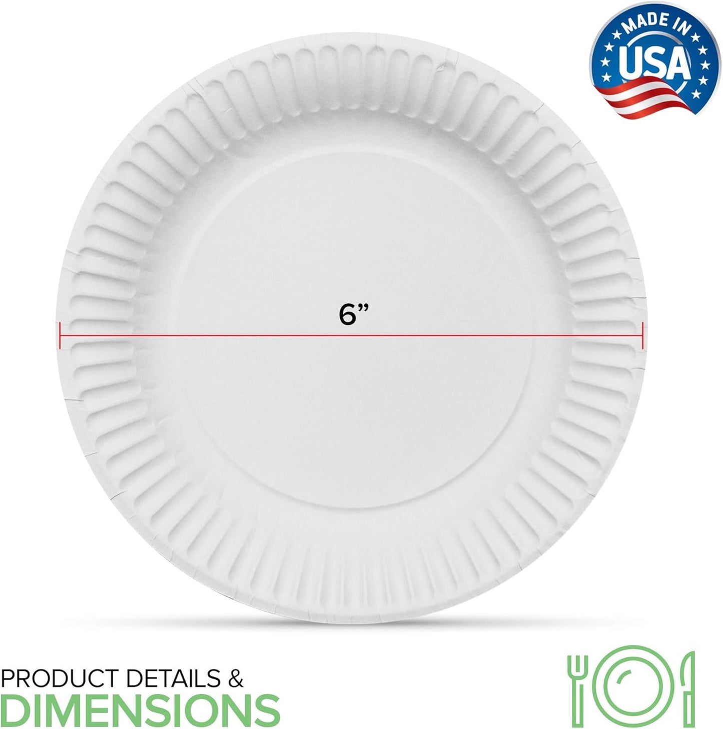 Stock Your Home 6-Inch Paper Plates - Uncoated Disposable Dessert Plates, White, 100 Count