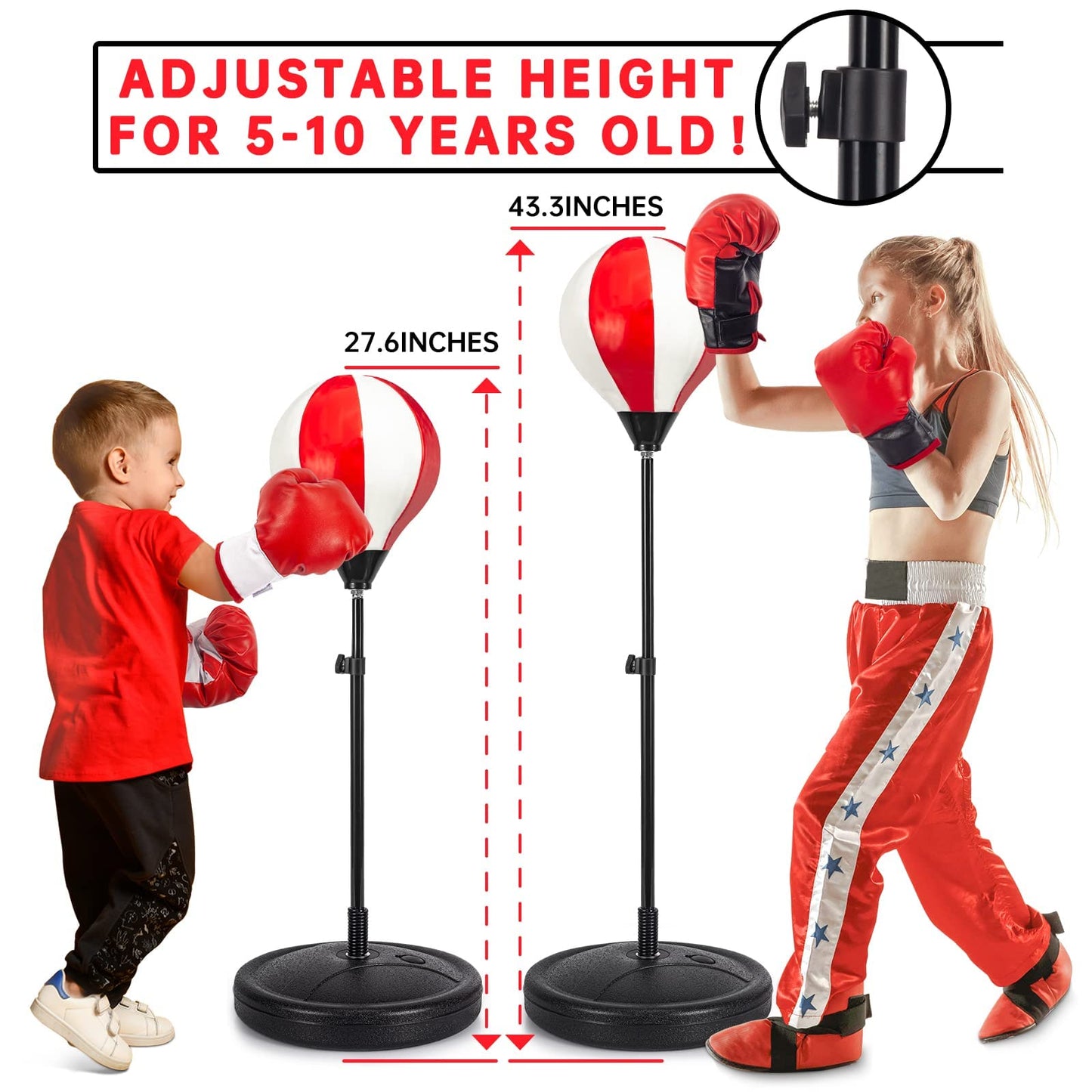 ShyLizard Punching Bag for Kids Included 2 Pack Boxing Gloves, Boxing Toy Sets with Height Adjustable Stand for Boys, Sports Gifts for Boys & Girls Age 5,6,7,8,9,10 Years Old