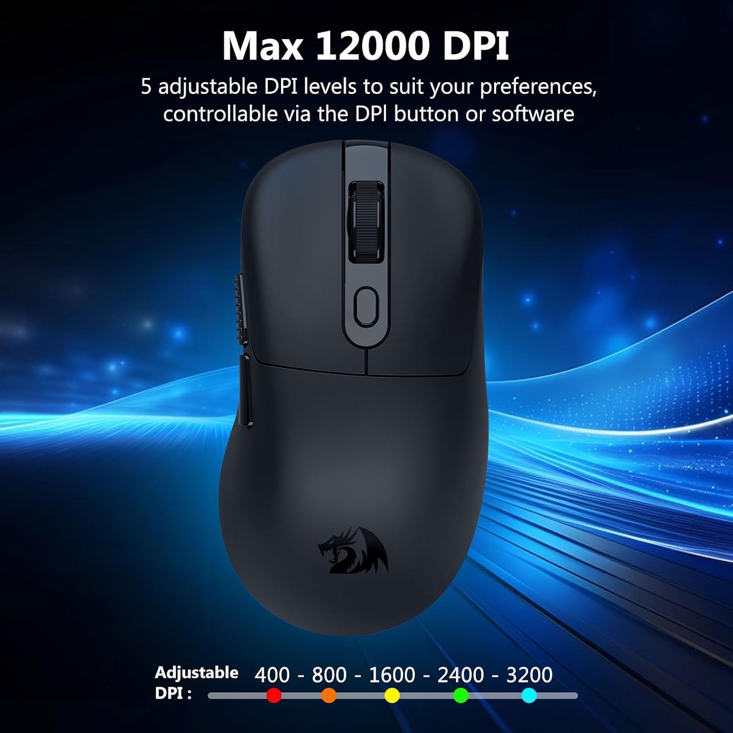 Redragon 58g 12,000 2.4G/Bluetooth/USB-C, PAW3311 75Hr 6 Programmable Wireless Gaming Mouse, Lightweight, DPI, Tri-Mode