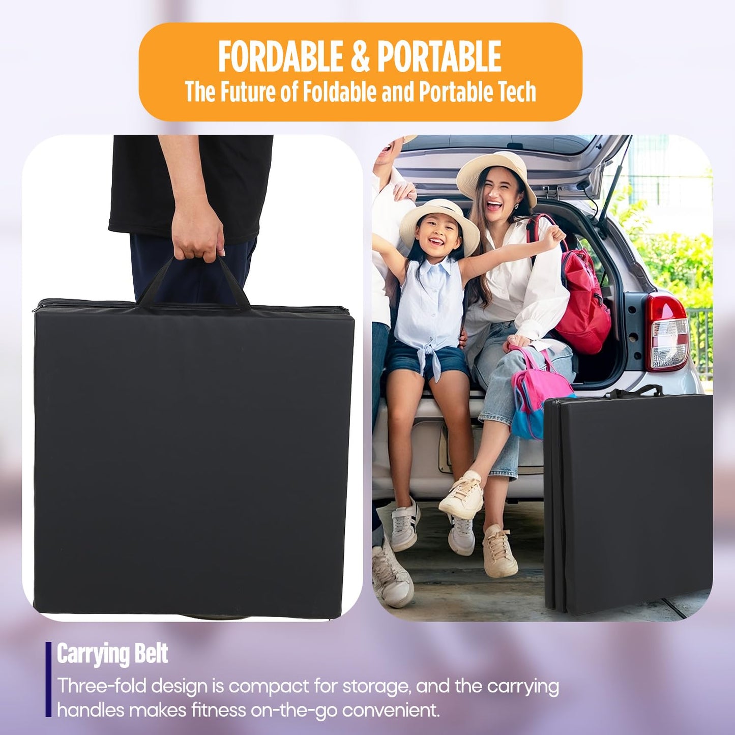 Gymnastics Mats Foldable Tumbling Mats Portable Gymnastics Exercise Mat Thick Gymnastics Tumbling Mats Pad Home Exercise Panel Mat With Carrying Handles(3 Folding 2FT L 6FT W,Black)