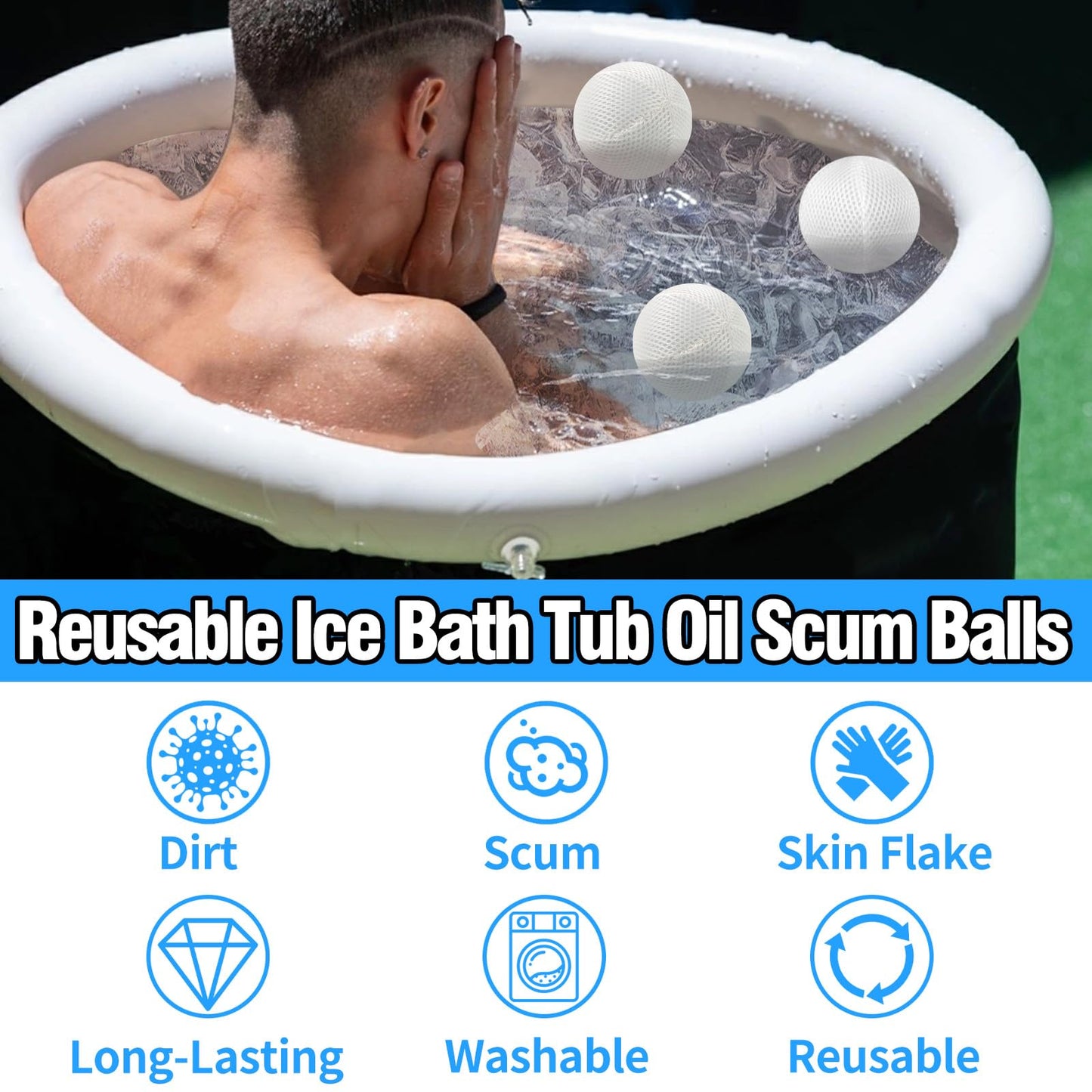 2 Pcs Cold Plunge Filter Scum Absorber, Ice Bath & Cold Plunge Accessories, Reusable Ice Bath Tub Filter Oil Scum Balls Floating to Keep Water Clear, Cold Plunge Water Filter, Ice Bath Water Cleaner