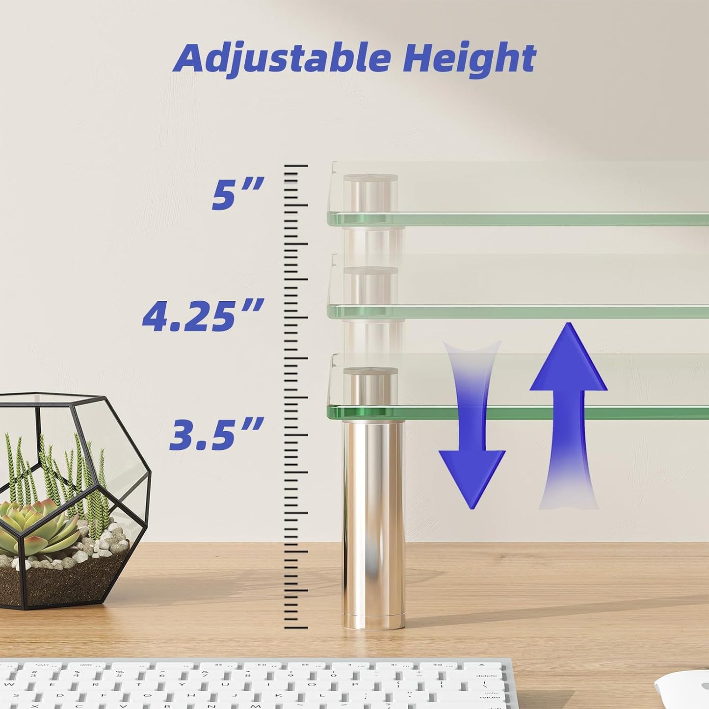 2 Pack Simple Trending Computer Monitor Riser with Height Adjustable, Tempered Glass, Multi Media Desktop Stand