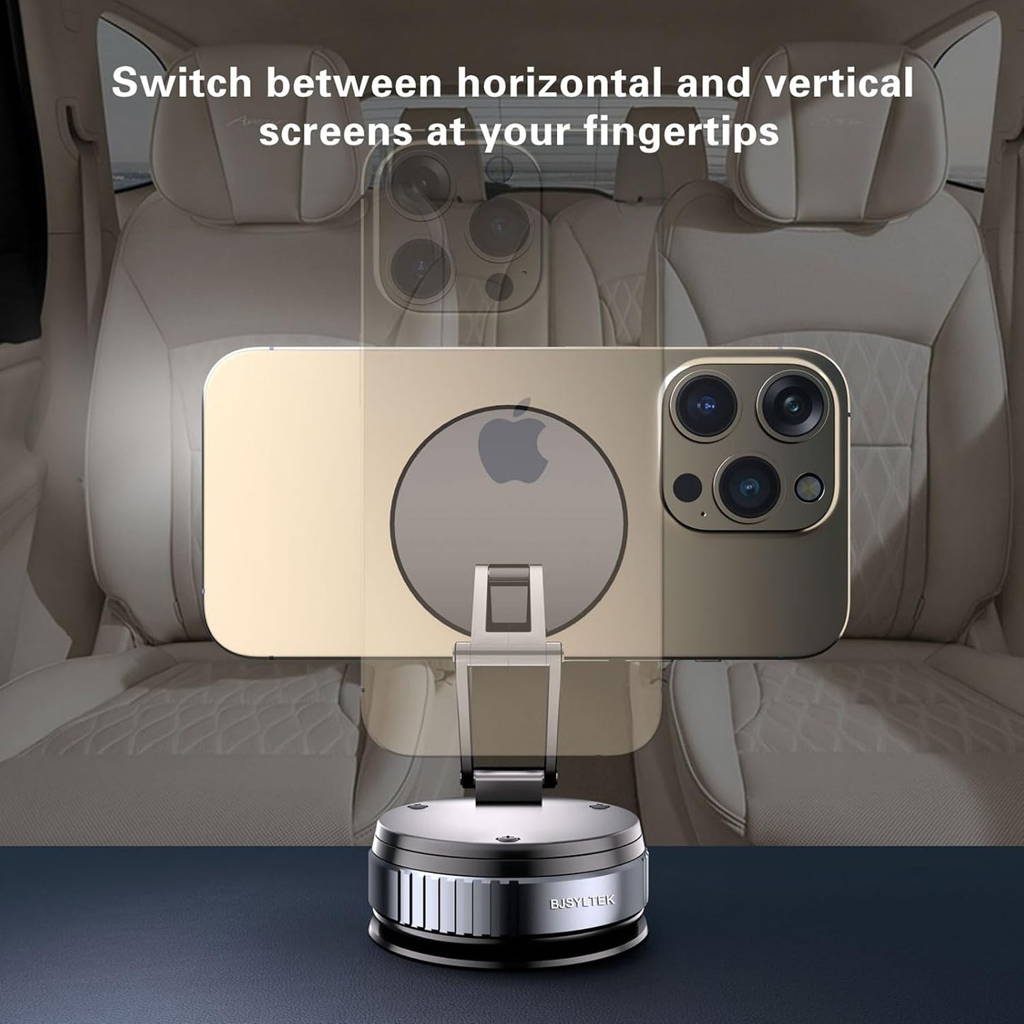 BJSYLTEK 16/15 S24 360 Magnetic Car Phone Mount for iPhone Pro Max/Samsung - Ultra-Strong Vacuum Suction, No Residue