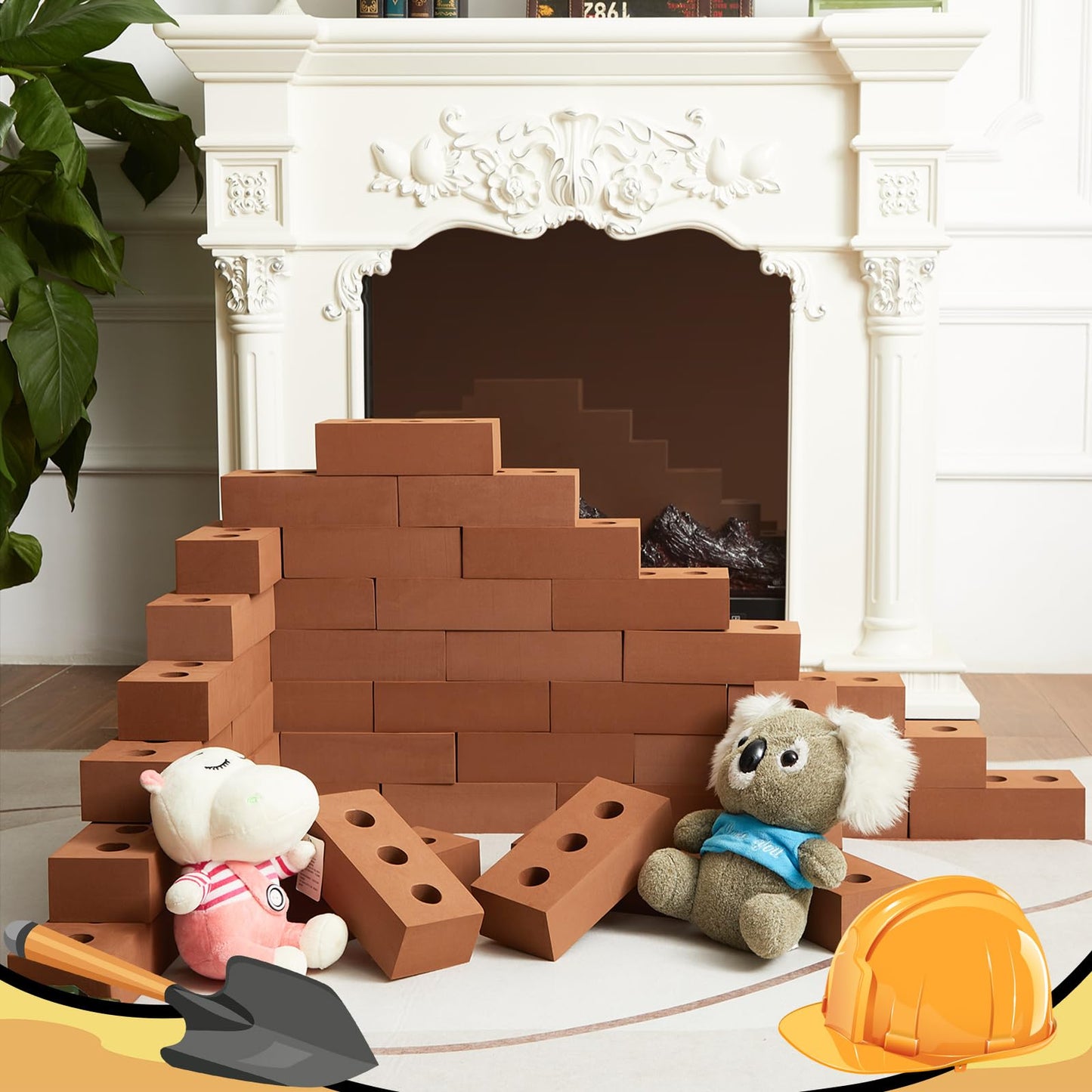 Deekin Foam Brick Building Blocks for Kids Thick Blocks Foam Large Fake Brick Construction Toy for Stacking Construction Gifts, 8 x 4 x 2.4 in(80 Pcs,Circle Holes)