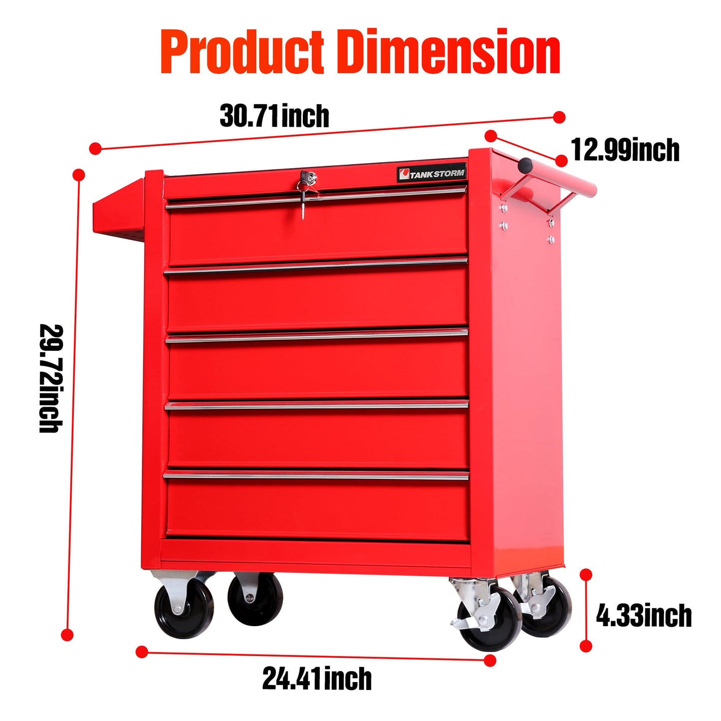 TANKSTORM Tool Chest Heavy Duty Cart Steel Rolling Tool Box 5 Drawer Cart (TZ35 Red)