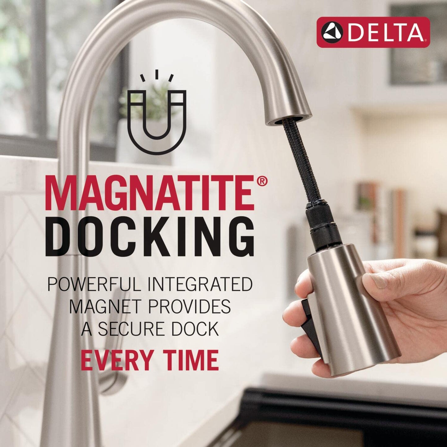 Delta Nicoli Brushed Nickel Kitchen Faucet with Pull Down Sprayer, Modern Single Hole Kitchen Sink Faucet, Single Handle, Stainless Steel 19867LF-SS