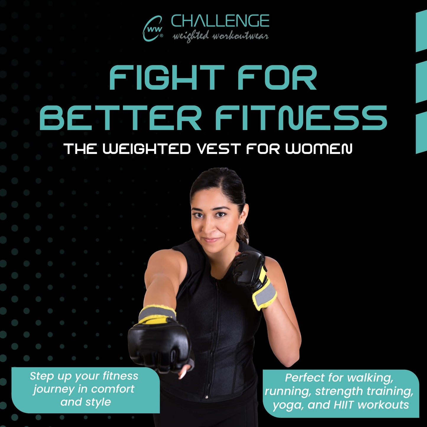 Challenge Weighted Workoutwear Weighted Vest for Women - 4 lb Body Weight Vest with Flexible Thin Weights - Removable Weights for Walking, Running, Cardio, Strength Training, Weight Loss