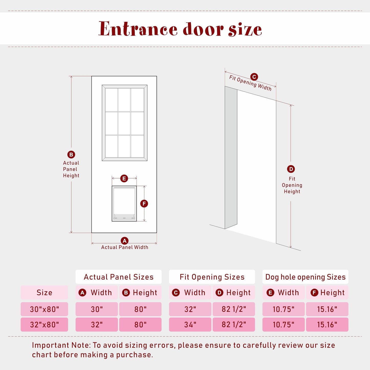 Lakenyon Entry Door, 30" x 80", 1-Panel Frosted Glass, Front Door with Dog Door, Solid Wood & MDF Construction, Waterproof Primer, Easy to Install, DIY-Friendly