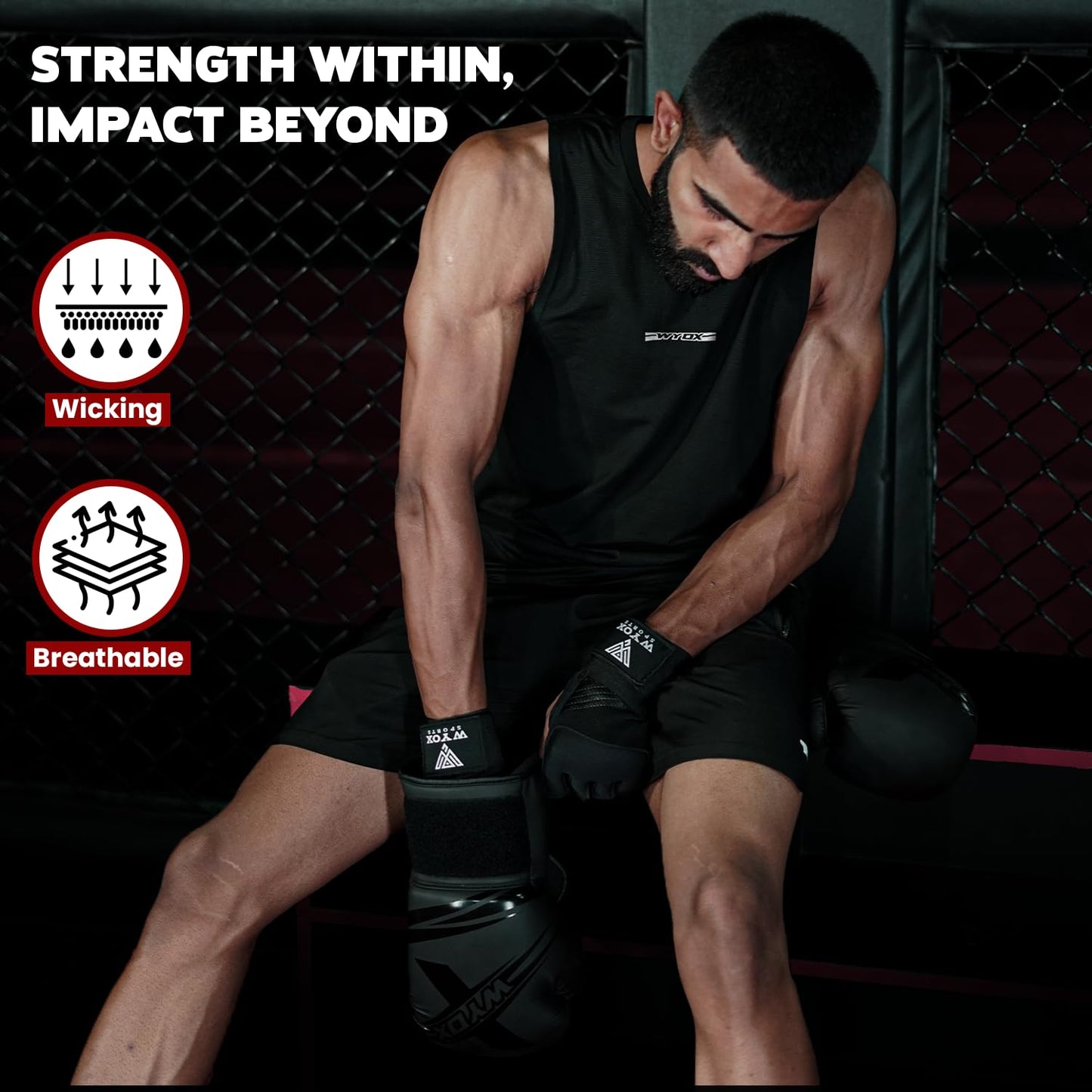 WYOX Gel Boxing Hand Wraps Inner Gloves for Men & Women, 80cm Quick Wrist Straps, Padded Knuckle Protection for Muay Thai Kickboxing, Hand Wraps for Boxing & Martial Arts (Black, S/M)