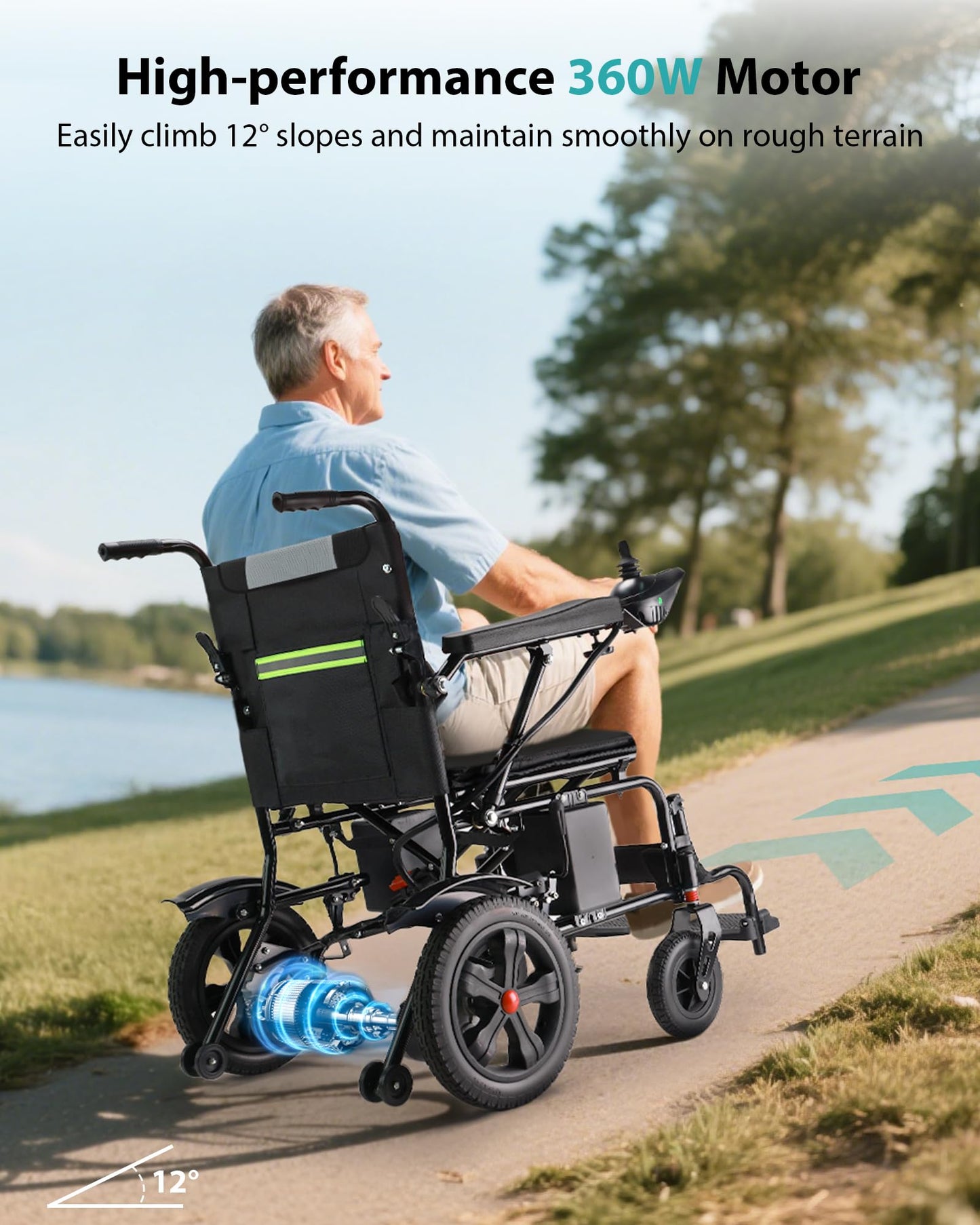 Goldseason 19" Wider Electric Wheelchair - 15 Miles Range, 330 lb Foldable Lightweight Motorized Wheelchair with Large Tire, 360W Power Wheelchair for Home/Outting/Travel(Grey)