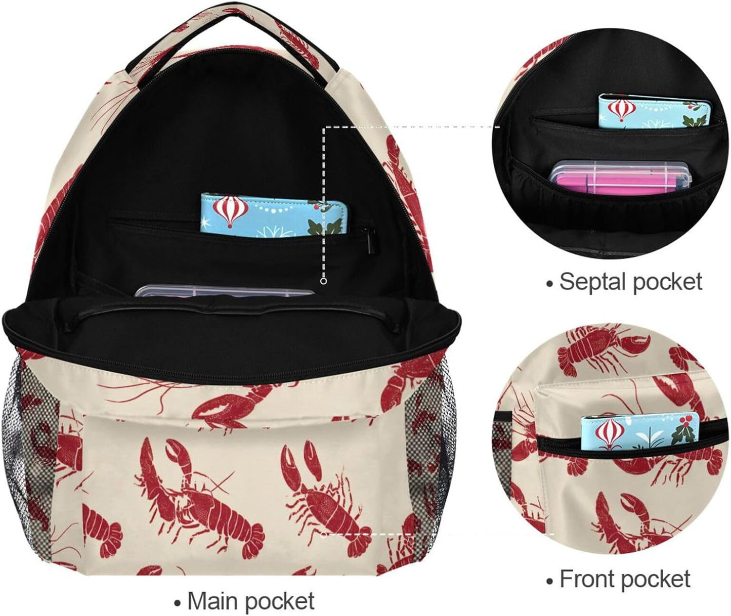 Krafig Backpacks Backpack Daypack Vintage Cute Lobsters Pattern Boys Girls Kids School Bookbag, School Bag Travel