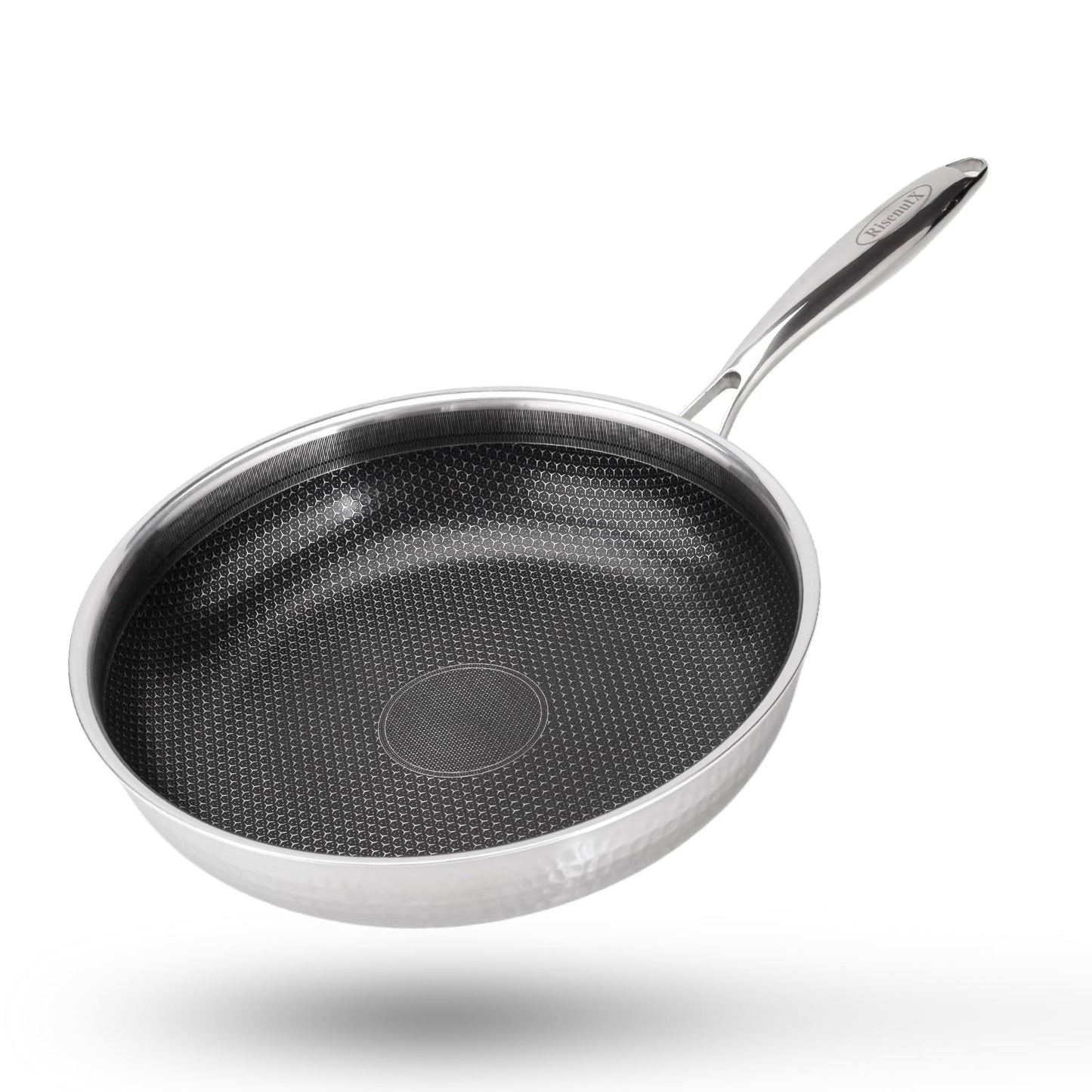 RisenutX Hybrid 8 inch Stainless Steel Non Stick Skillet,Frying Pans Nonstick, PFOA Free Cookware, Dishwasher and Oven Safe, Induction Compatible