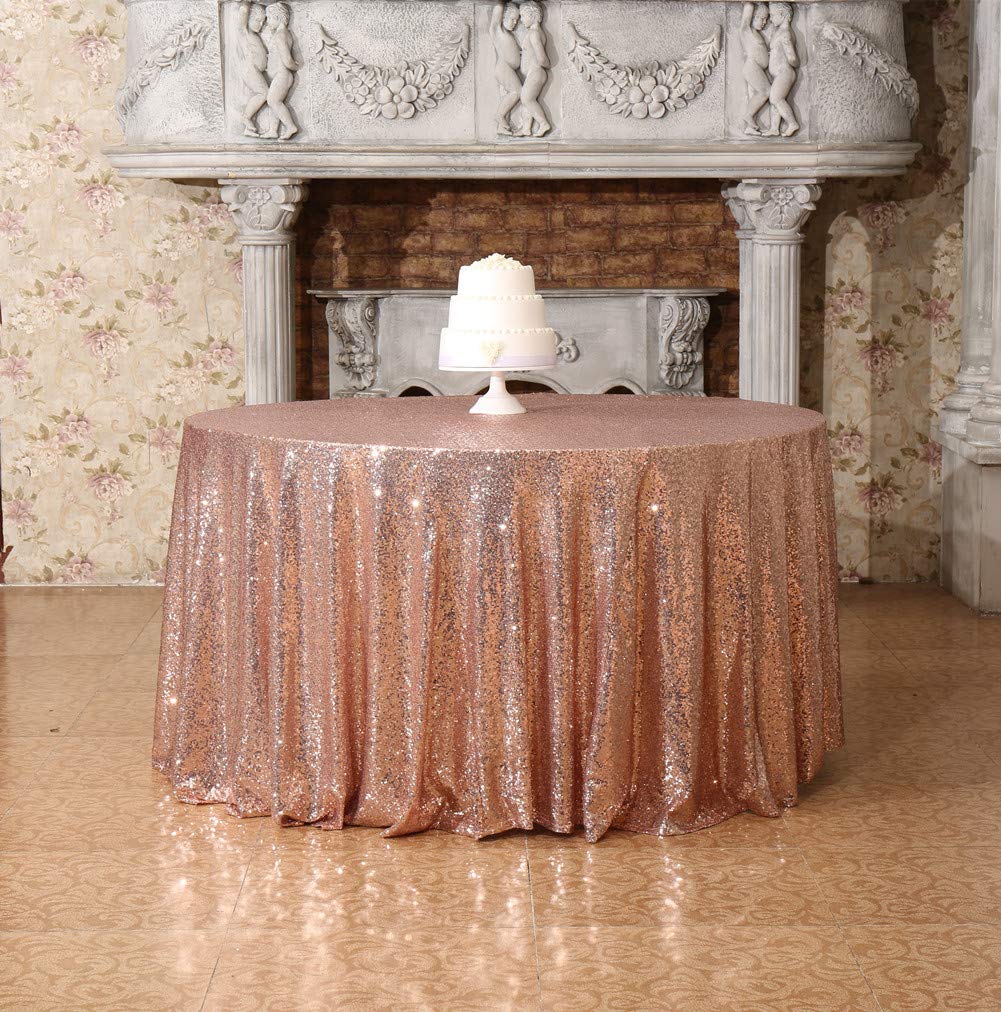 SquarePie Round Sequin Tablecloth 120 Inch Rose Gold Sparkly Table Cloth for Wedding Party
