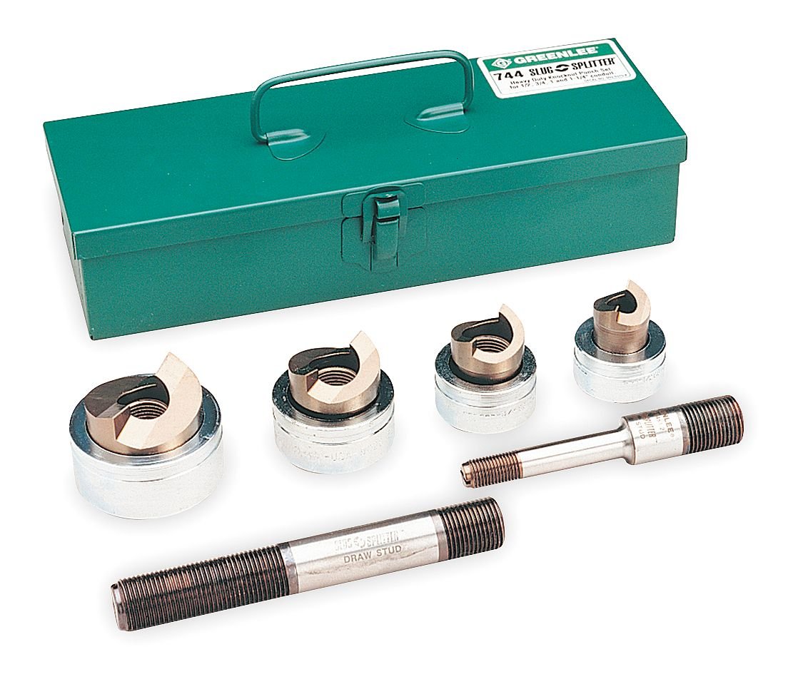 Greenlee 744 Knockout Kit Hydraulic Punch Driver Set, 10 ga. SS, 1/2" - 1-1/4"