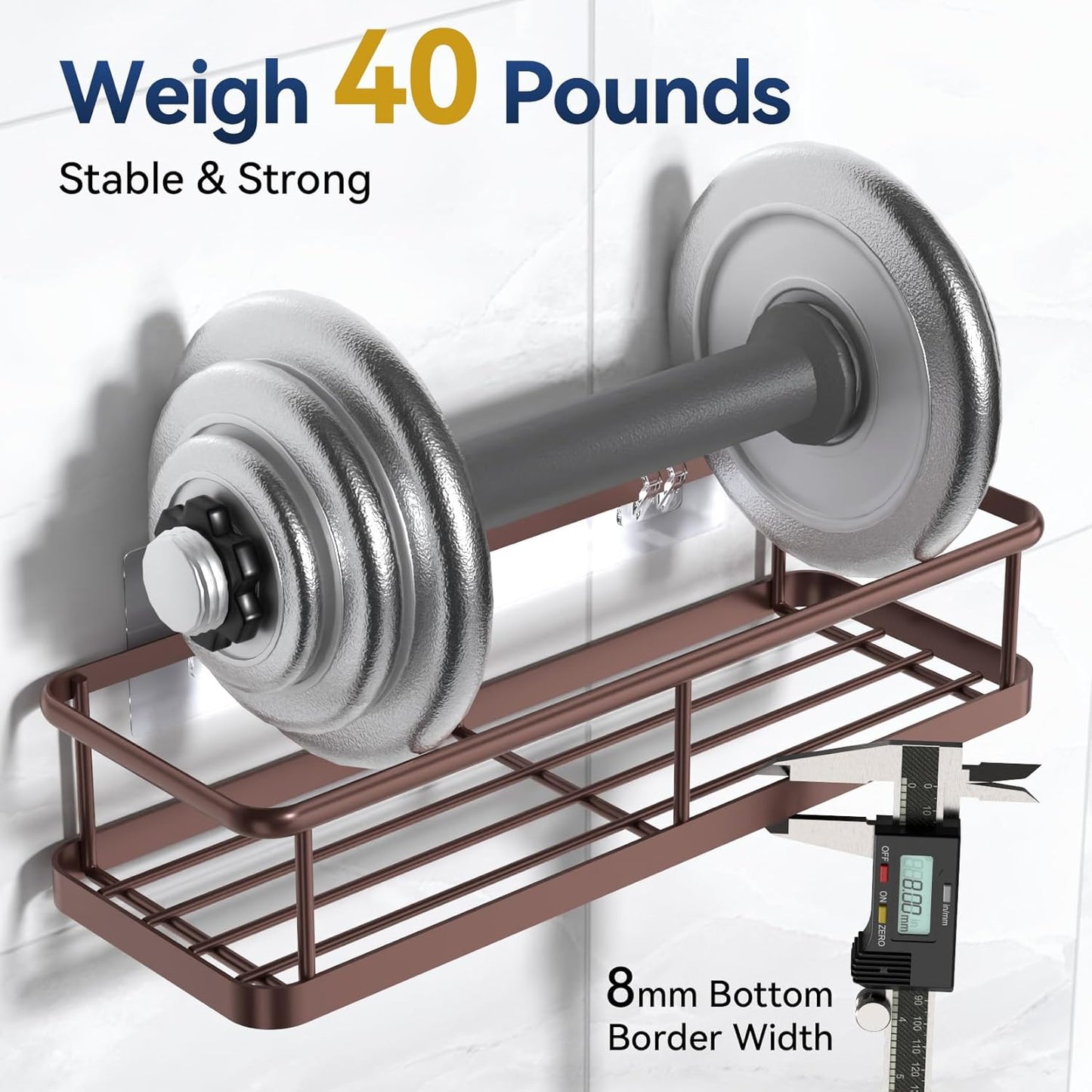 YASONIC Shower Caddy - No Drill Wall-Mounted Bathroom Organizer with Removable Hooks - 2 Pack Bronze