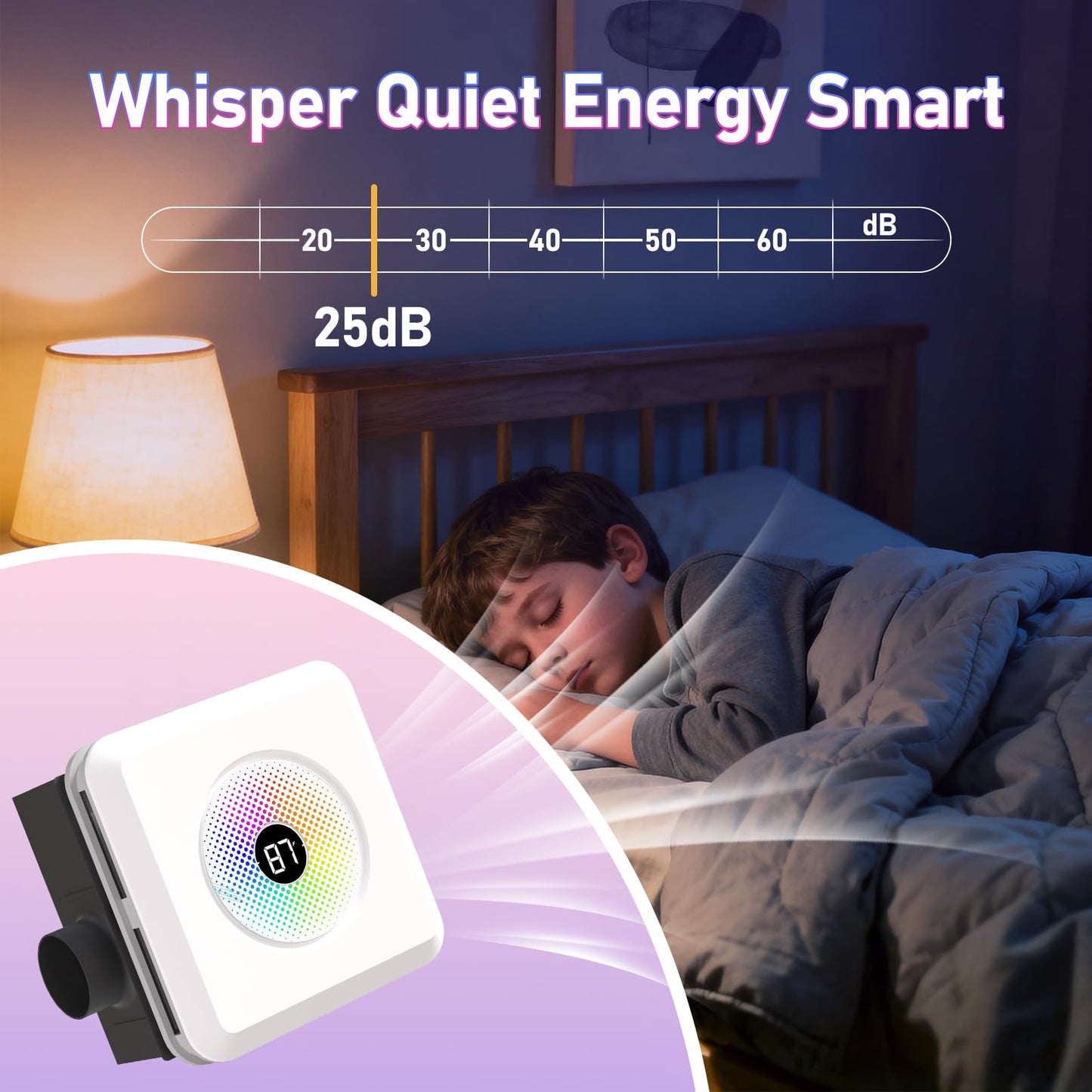 BSEED Bathroom Exhaust Fan with Bluetooth Speaker & LED Light, 230 CFM 1.5 Sone, 7-Color RGB & 3CCT Adjustable Light, Music Sync, Digital Display, Remote Control, Easy Install (White)