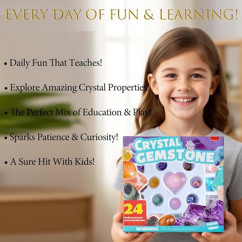Crystal Advent Calendar 2025 - 24 PCS Gemstones, Minerals & Fossils Collection | Christmas Countdown
