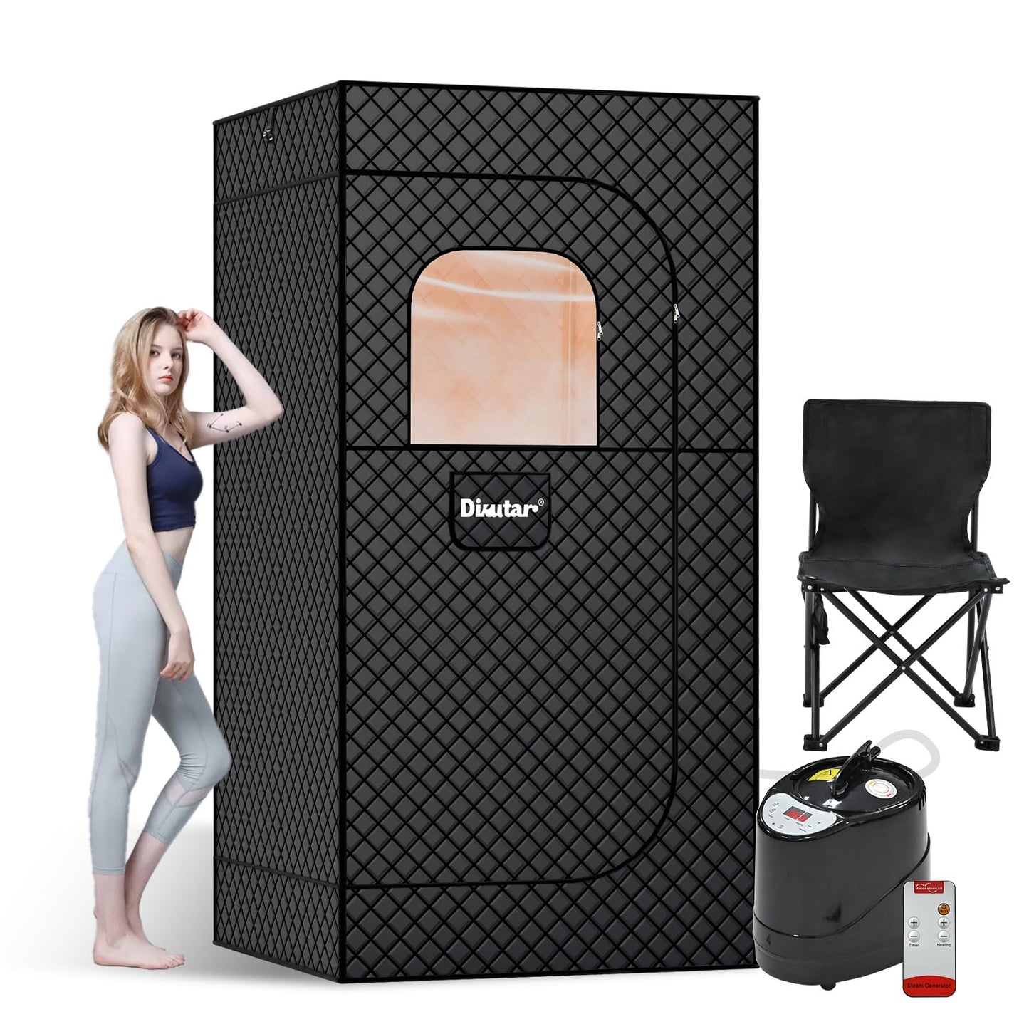 Dikutar Sauna Box - Portable Sauna for Home with Upgraded 3L 1500W Steamer, Folding Chair and Non-Slip Mat for Relaxation Spa, 5-Layer Waterproof and Insulated Steam Tent, 3x3x6ft, Larger (Black)
