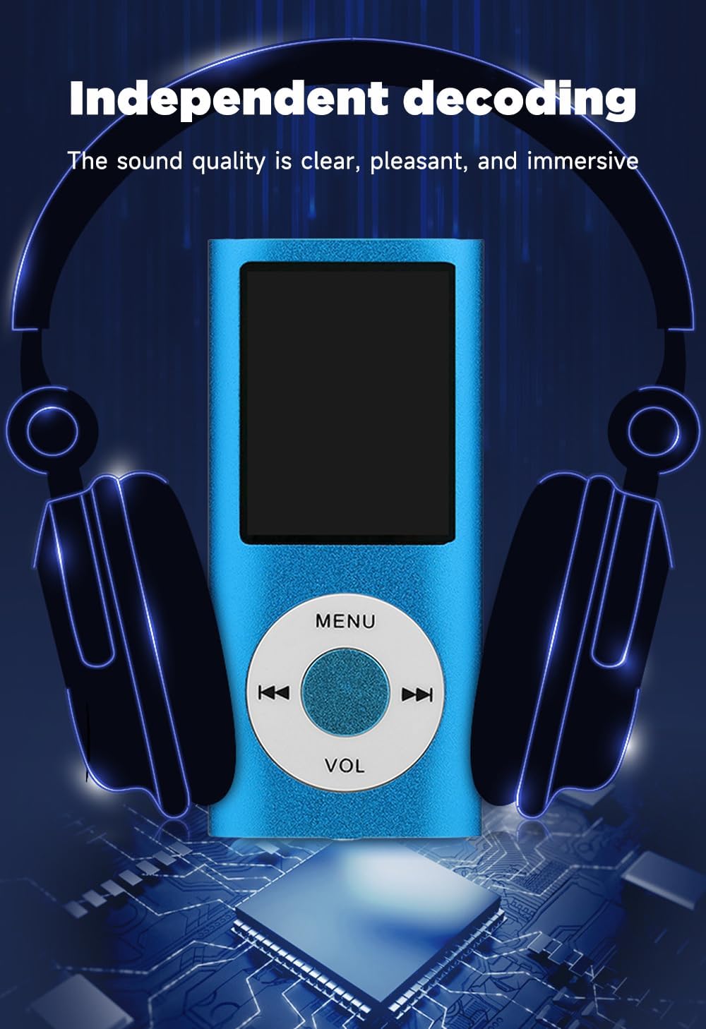FKLBBLPM MP3 MP4 Portable Music Player, LCD Screen with Equalizer Display, MENU and VOL ControlsBlue