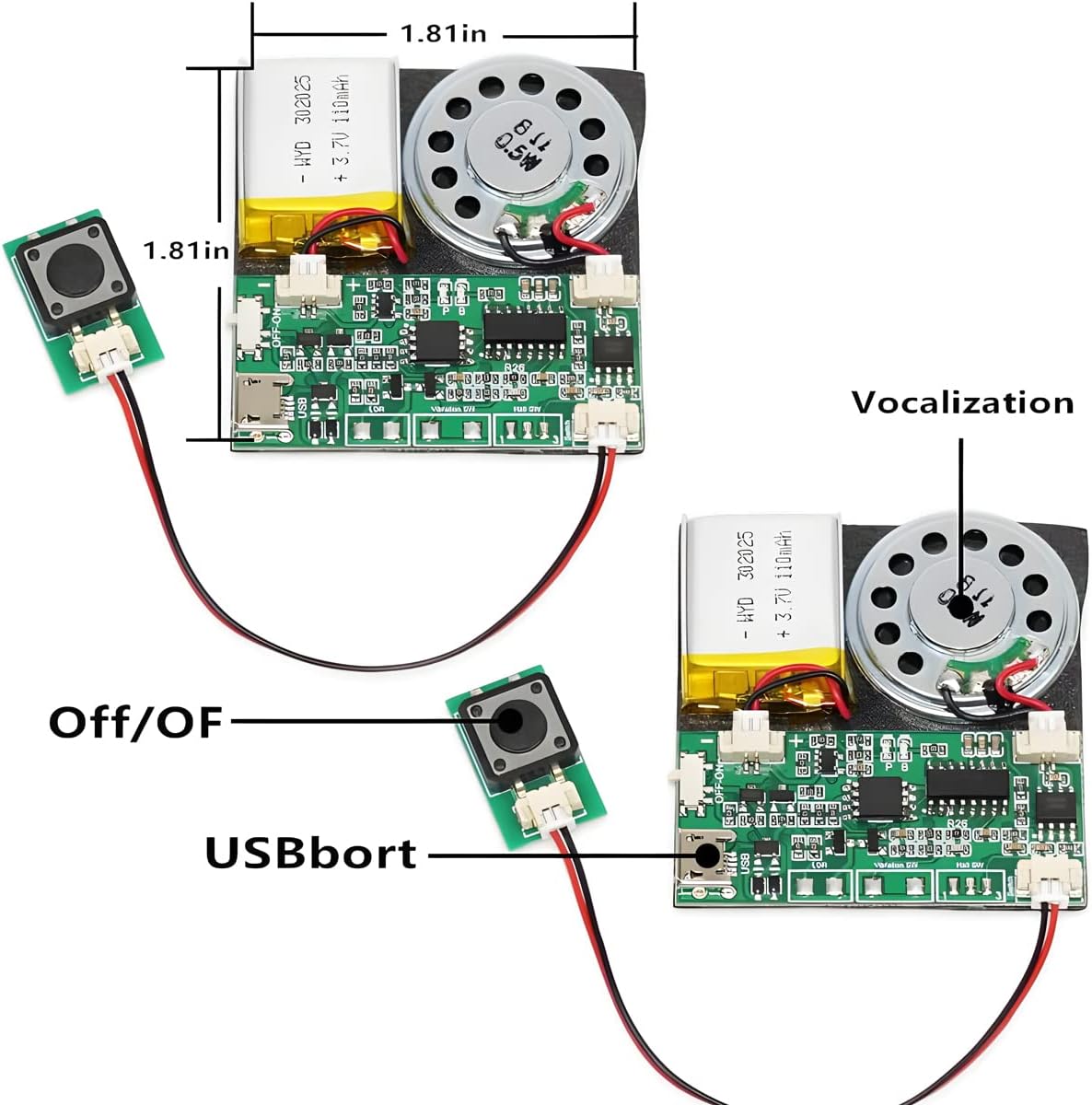 JR 8M MP3 Press-Button Control Activated Recordable PCB Sound Module USB Downloadable Sound Module for Crafts