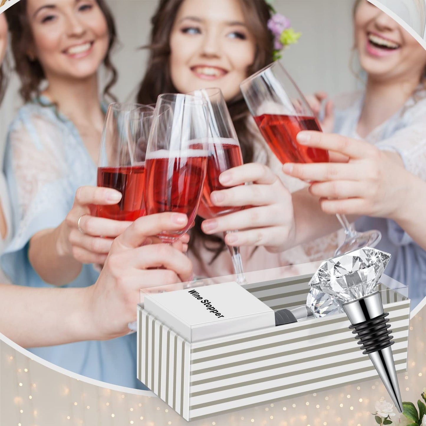 36 Pieces Crystal Wine Bottle Stopper Wine Stoppers Reusable Diamond Plug Beverage Corks Decorative Stopper Kits with Individual Present Box for Parties Wedding