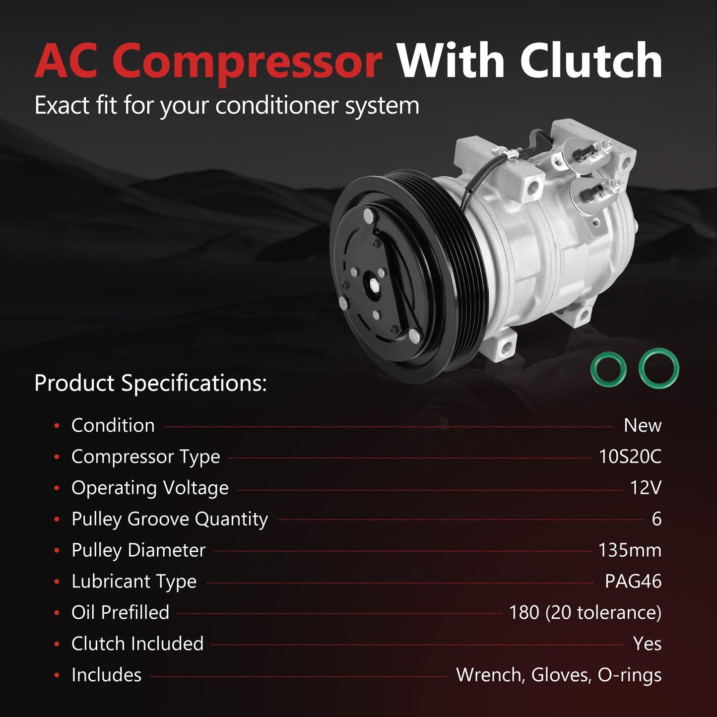New Air Conditioner AC Compressor with Clutch Fit for 2005-2008 Honda Pilot, 2003-2007 Accord 3.0L, 2005-2007 Odyssey, 2006 Ridgeline, 2003-2006 Acura MDX 3.5L, 2004-2008 Acura TL 3.2L/3.5L #CO 10736C