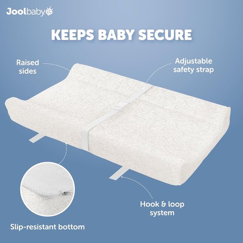 Jool Baby Serenity Soft Changing Pad - Washable Cover & Non-Slip Design | Fits Standard Tables (Wave Pattern, Off White)