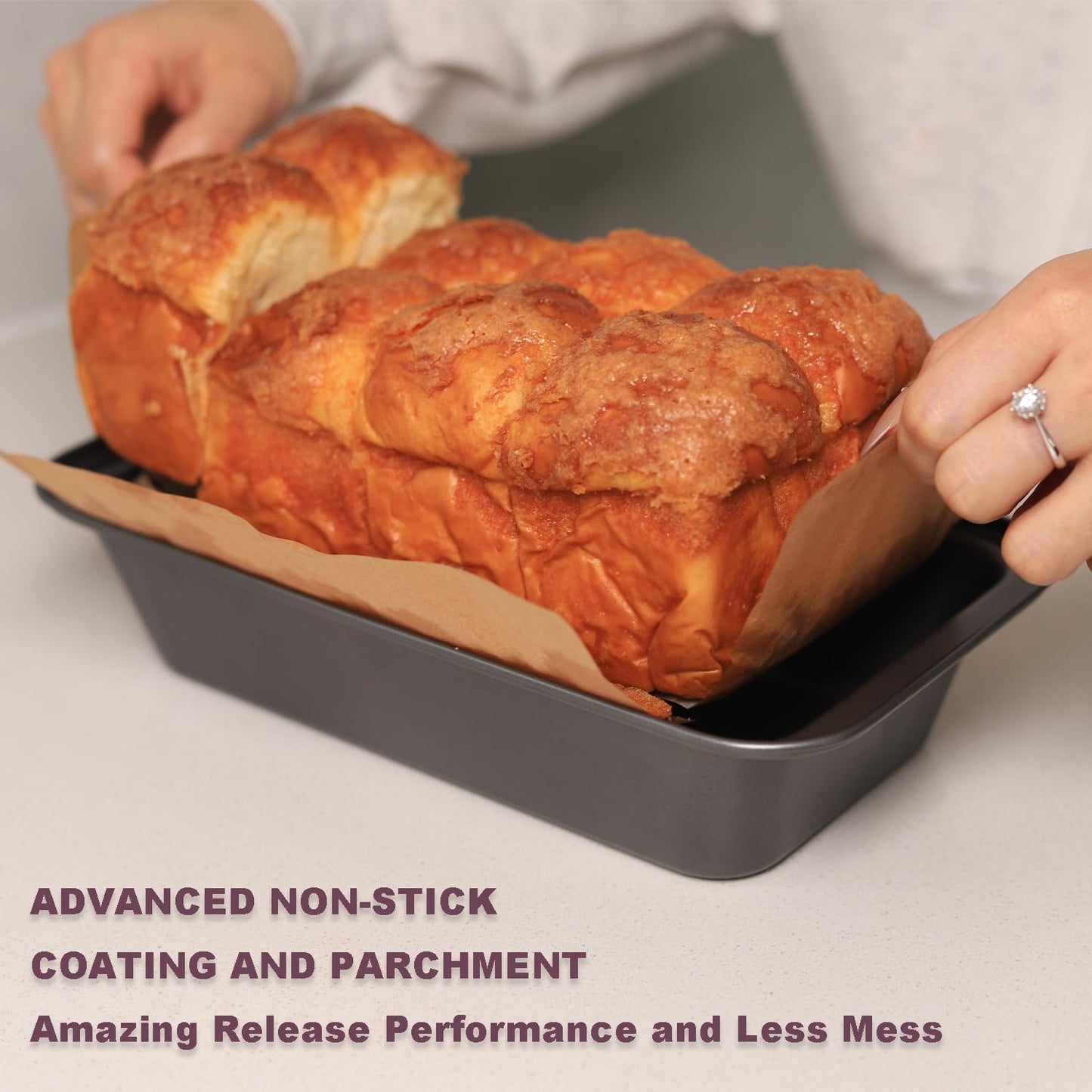 Skiennix Nonstick Loaf Pan Set - 9 x 5 Inch Carbon Steel Bakeware with 100 Parchment Liners | Gray