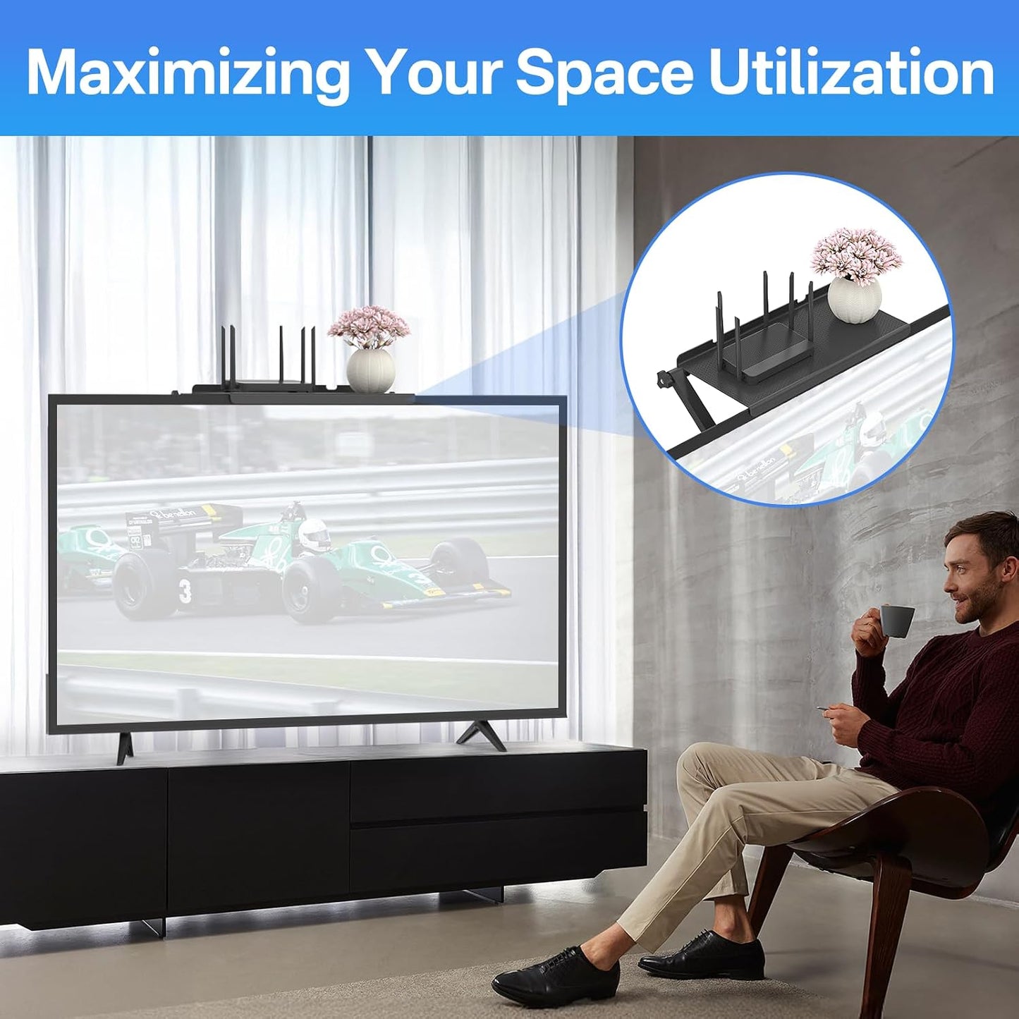 13 Inch Wide Platform TV Top Shelfs - Adjustable Cable Box Shelf for Wall Mounted TV Shelf for Cable Box, Streaming