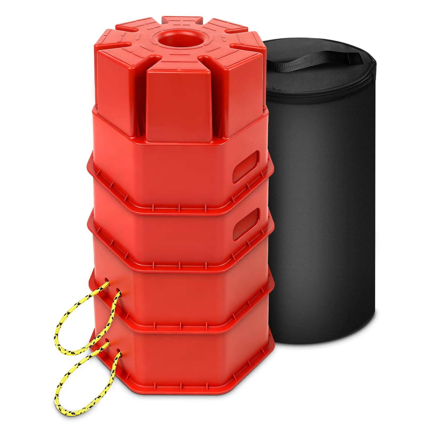 ROBLOCK 8"H Trailer Jack Block 4 Pack with Bag Rope, Heavy Duty RV Stabilizer Blocks for Any Tongue Jack, Post, Foot, 5th Wheels, Round, Square or Scissor Stabilizer, RV Essentials for Travel Trailers