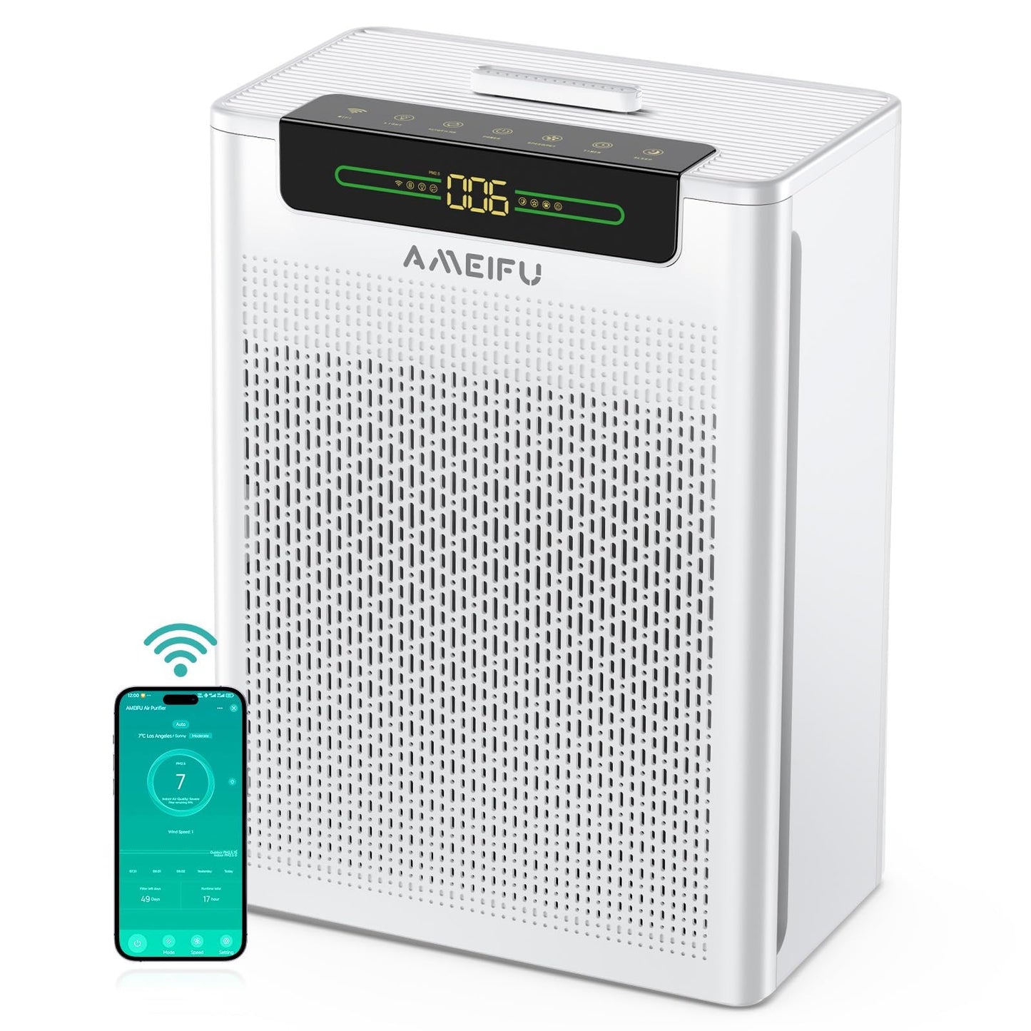 AMEIFU Air Purifiers for Home Large Room up to 3000sq.ft, H13 True Hepa Air Purifiers for Pets Hair, Dander, Smoke, Pollen, 3 Fan Speeds, 5 Timer Air Cleaner