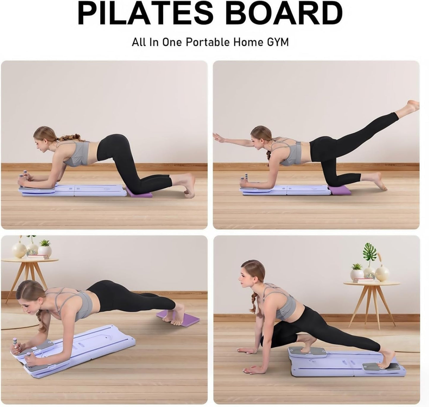 Pilates Reformer Board Set - 2026 Foldable 8-in-1 Pilates Machine for Full Body Workouts, Ab Core Trainer with Resistance Bands, Portable Home Pilates Equipment for Women & Men (Purple)