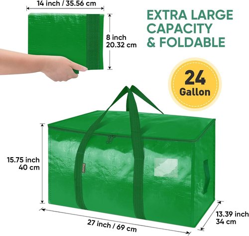 BALEINE Heavy-Duty Oversized Moving Bags - 2-Pack with Reinforced Handles | Light Green Storage Totes